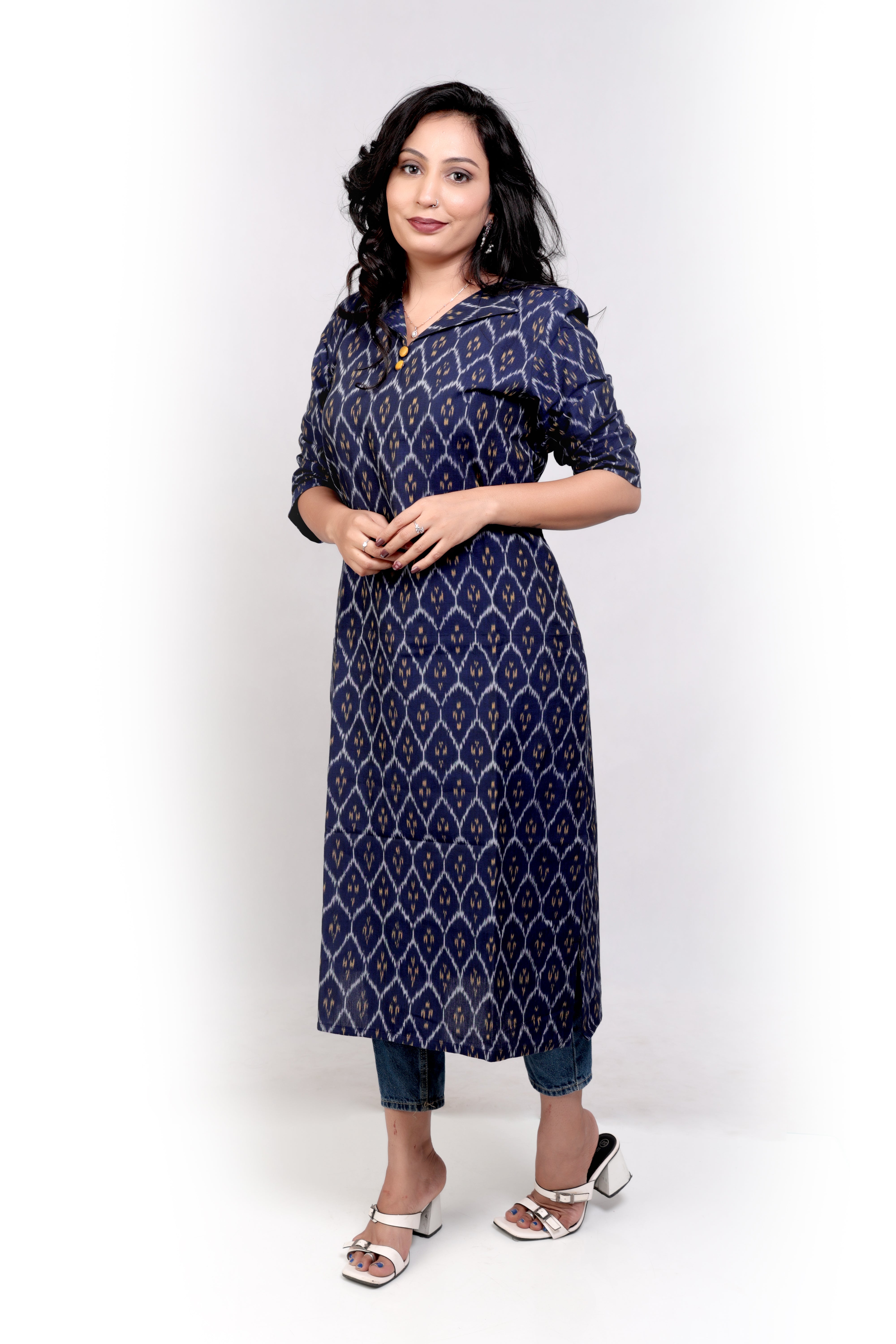 Navy Blue Mercerized Ikat kurta
