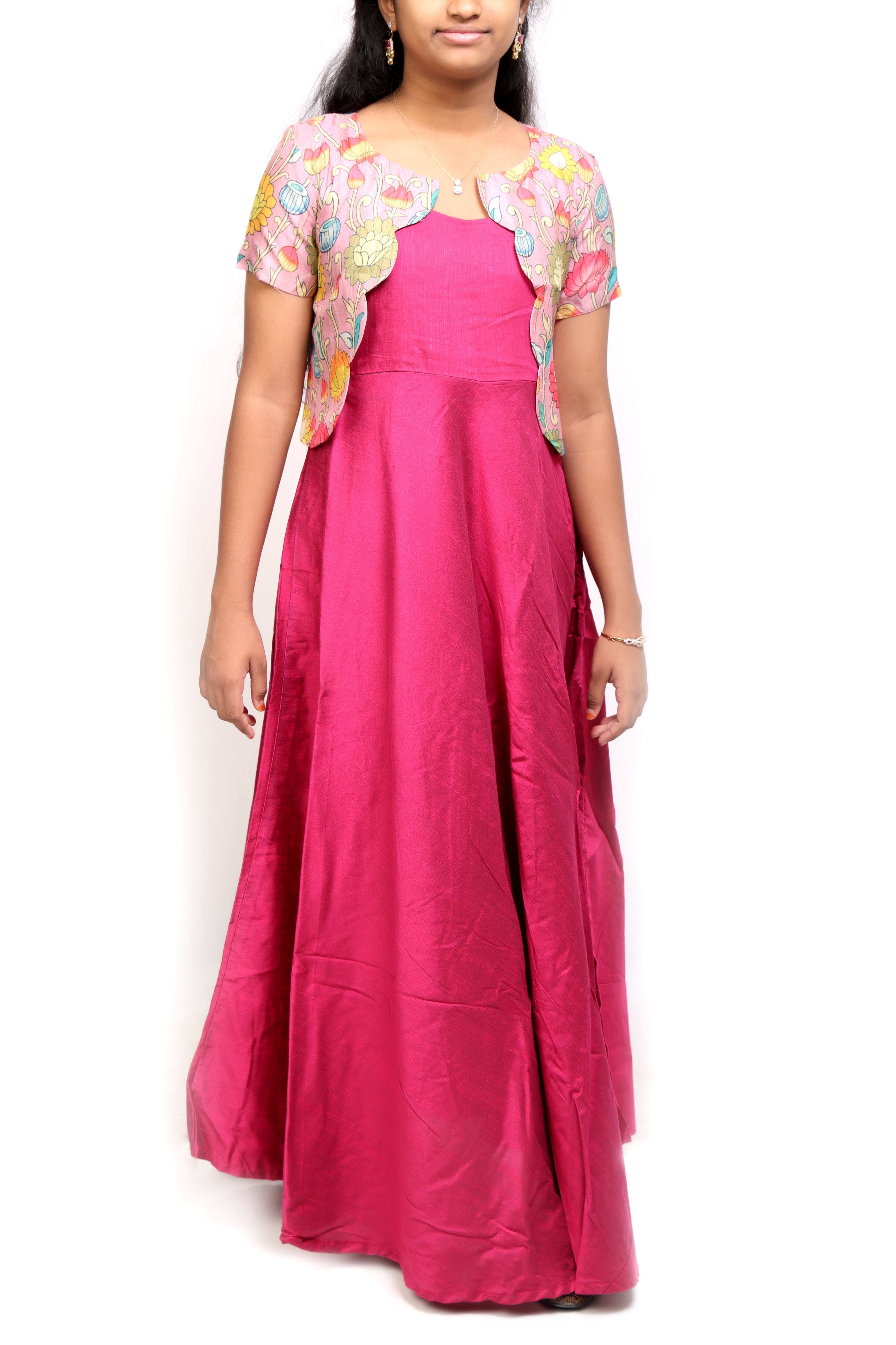 Premium Pink Raw Silk Dress with Tussar Overcoat