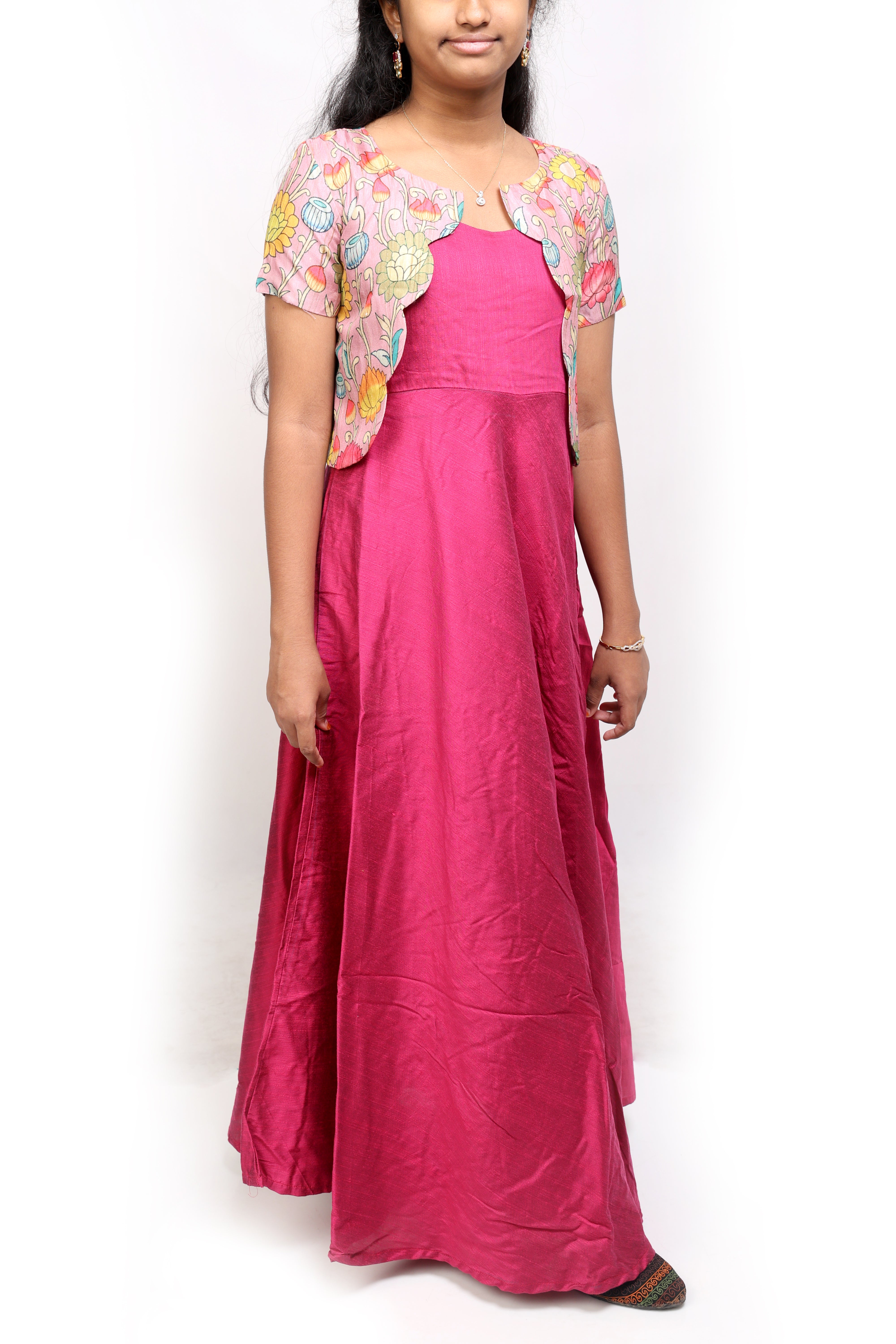 Premium Pink Raw Silk Dress with Tussar Overcoat