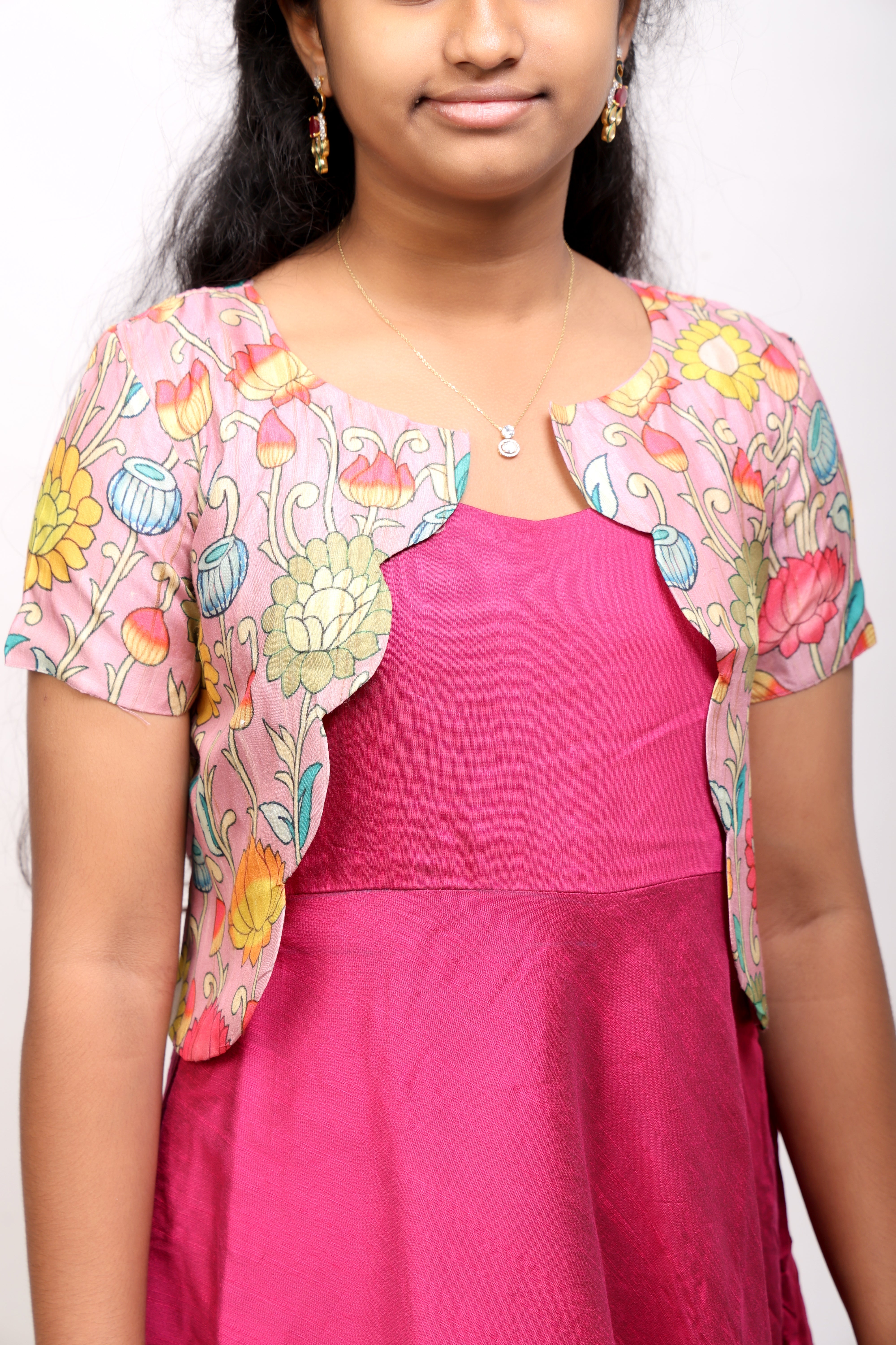 Premium Pink Raw Silk Dress with Tussar Overcoat