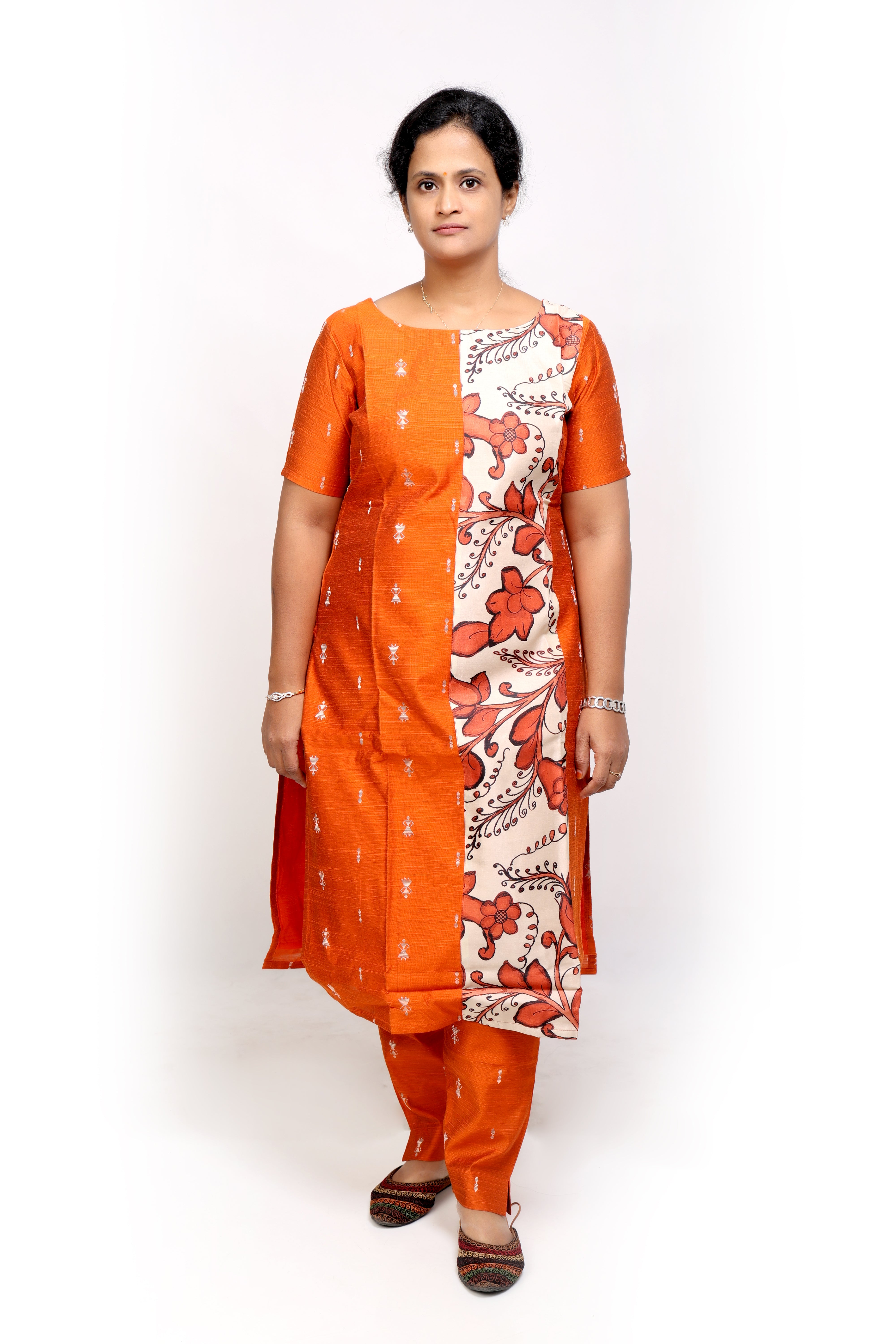 Orange Raw Silk Kurta Set