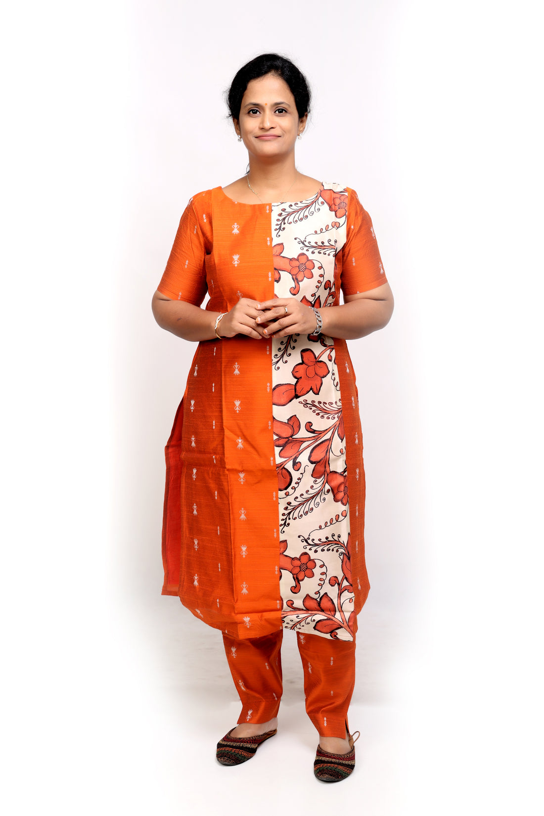 Orange Raw Silk Kurta Set