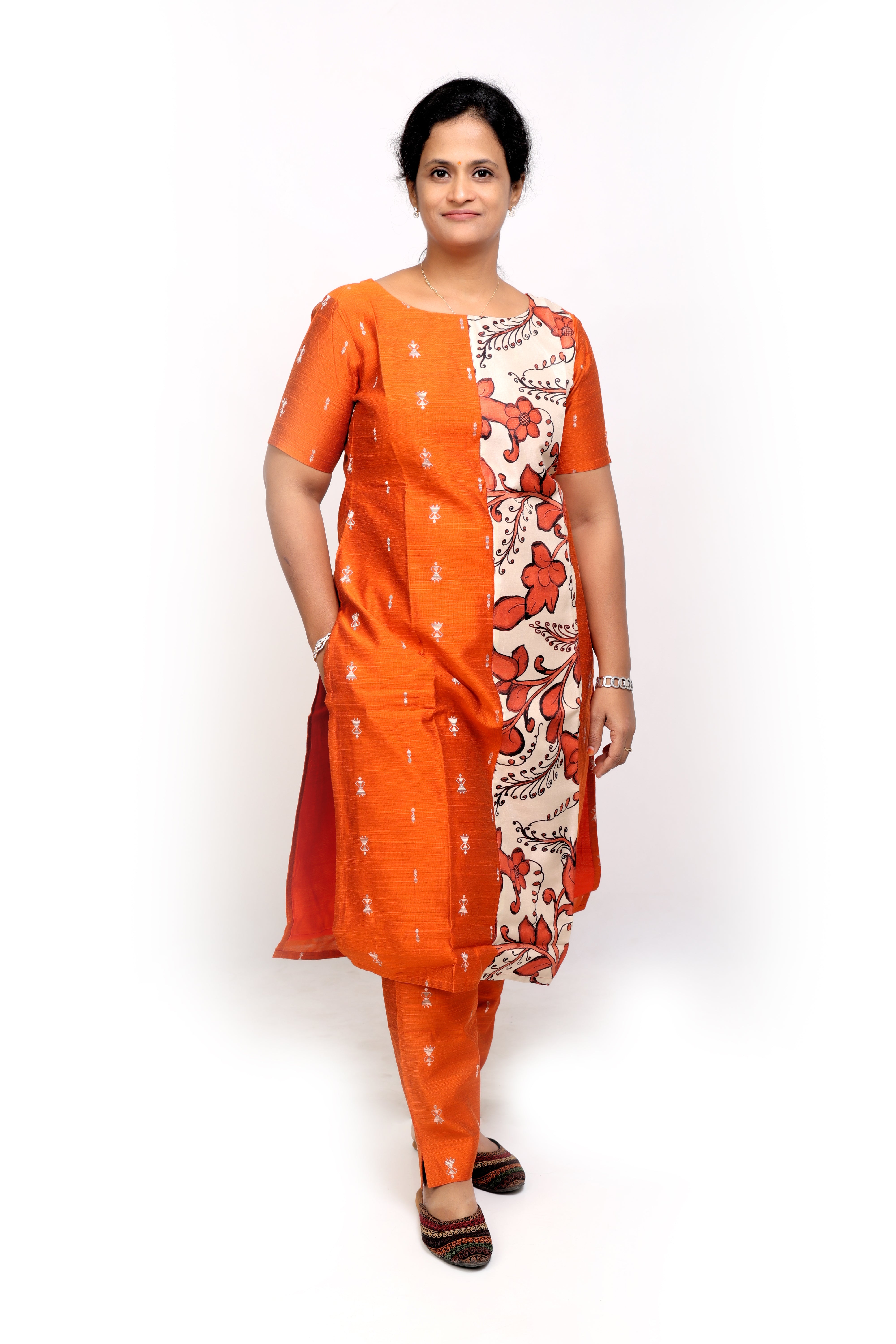 Orange Raw Silk Kurta Set