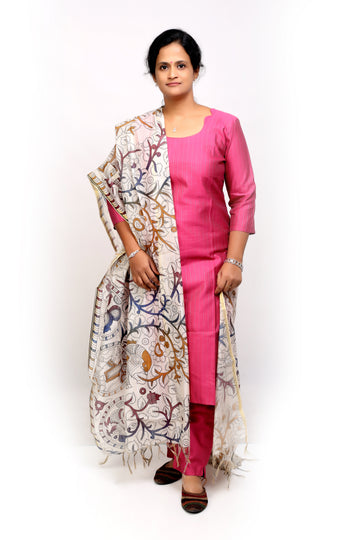 Pink Slub Silk Salwar Set with Kalamkari Dupatta
