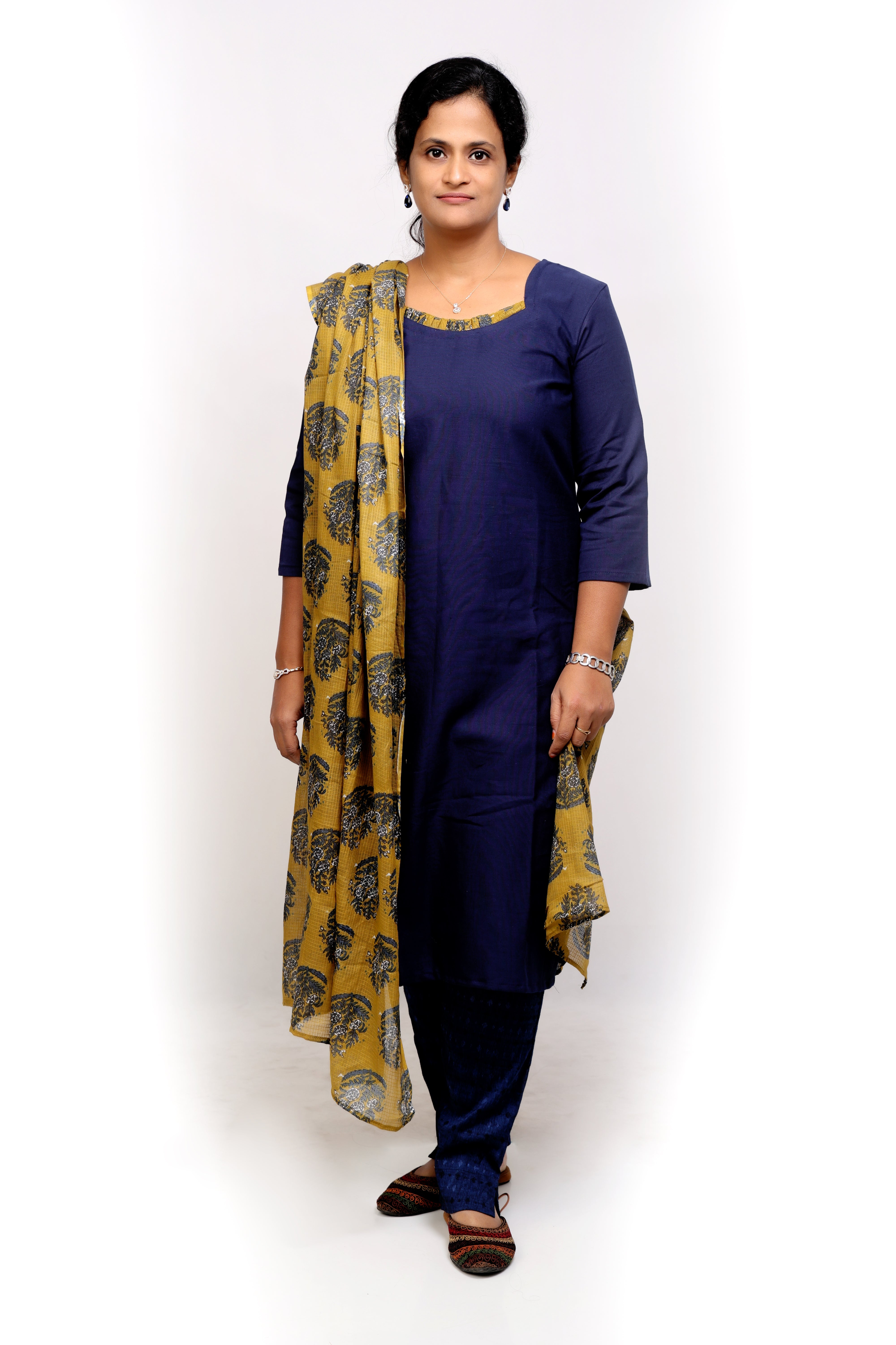 Blue Cotton Kurta with Beige Kota Dupatta