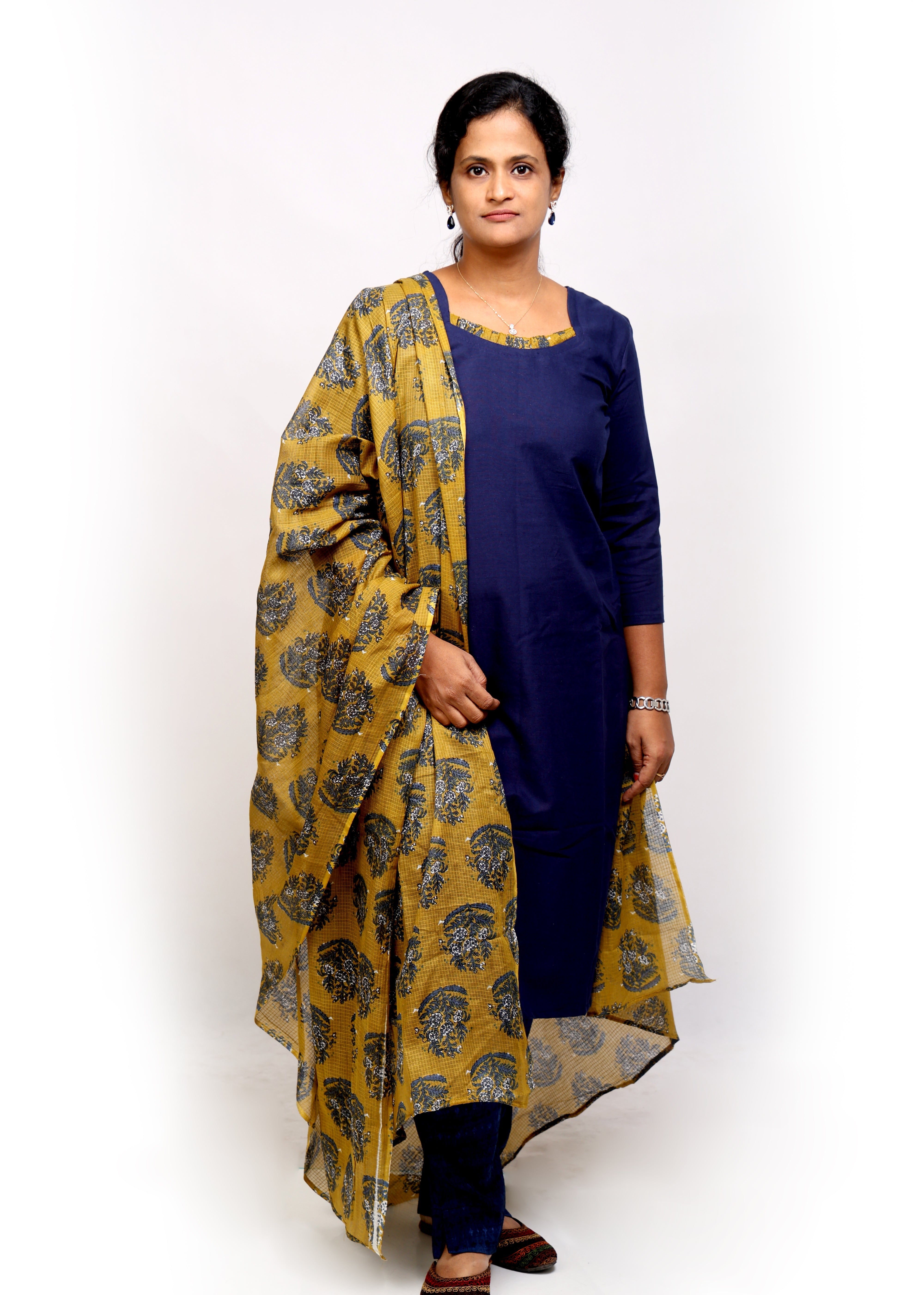 Blue Cotton Kurta with Beige Kota Dupatta