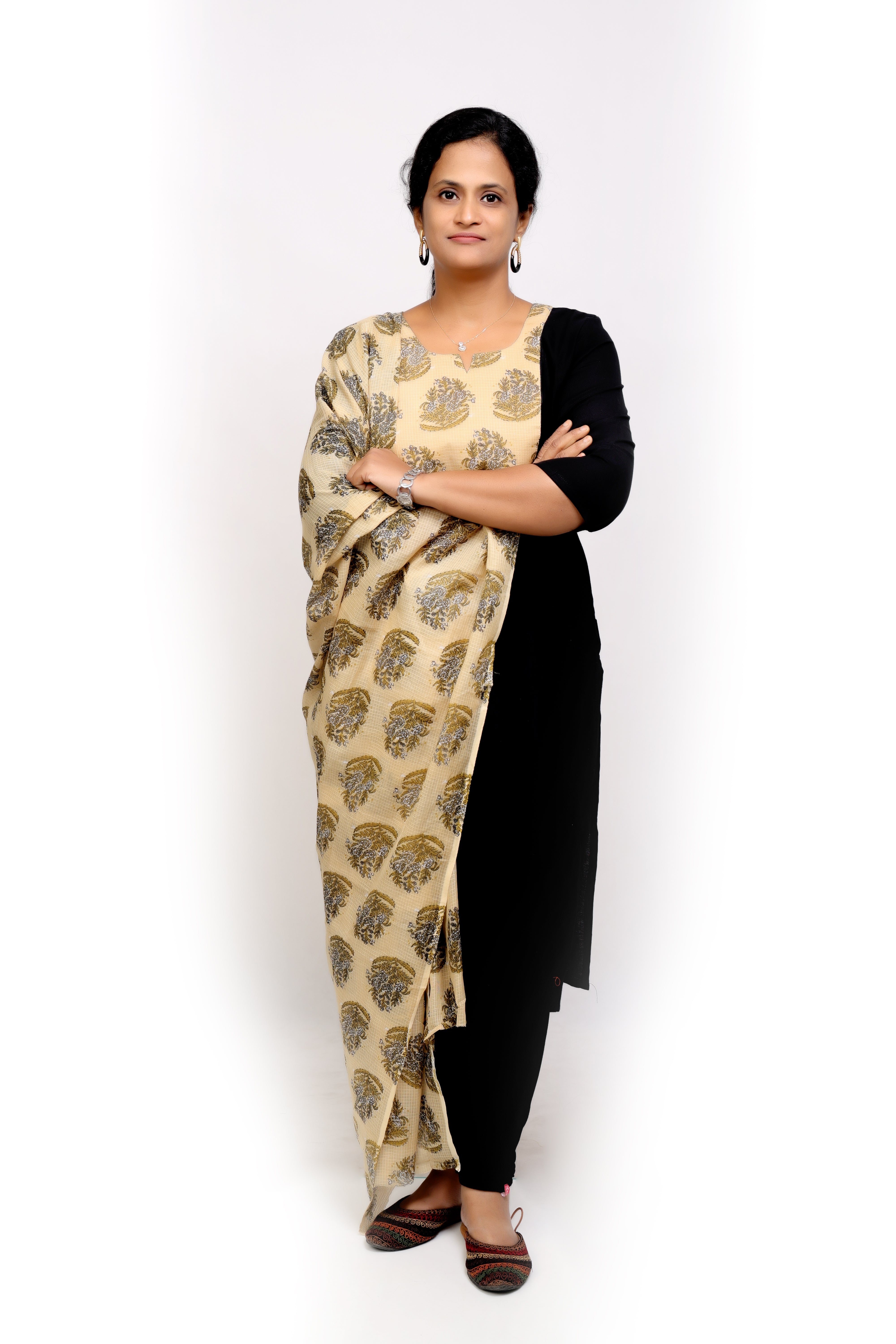 Black Cotton Kurta with Beige Kota Dupatta