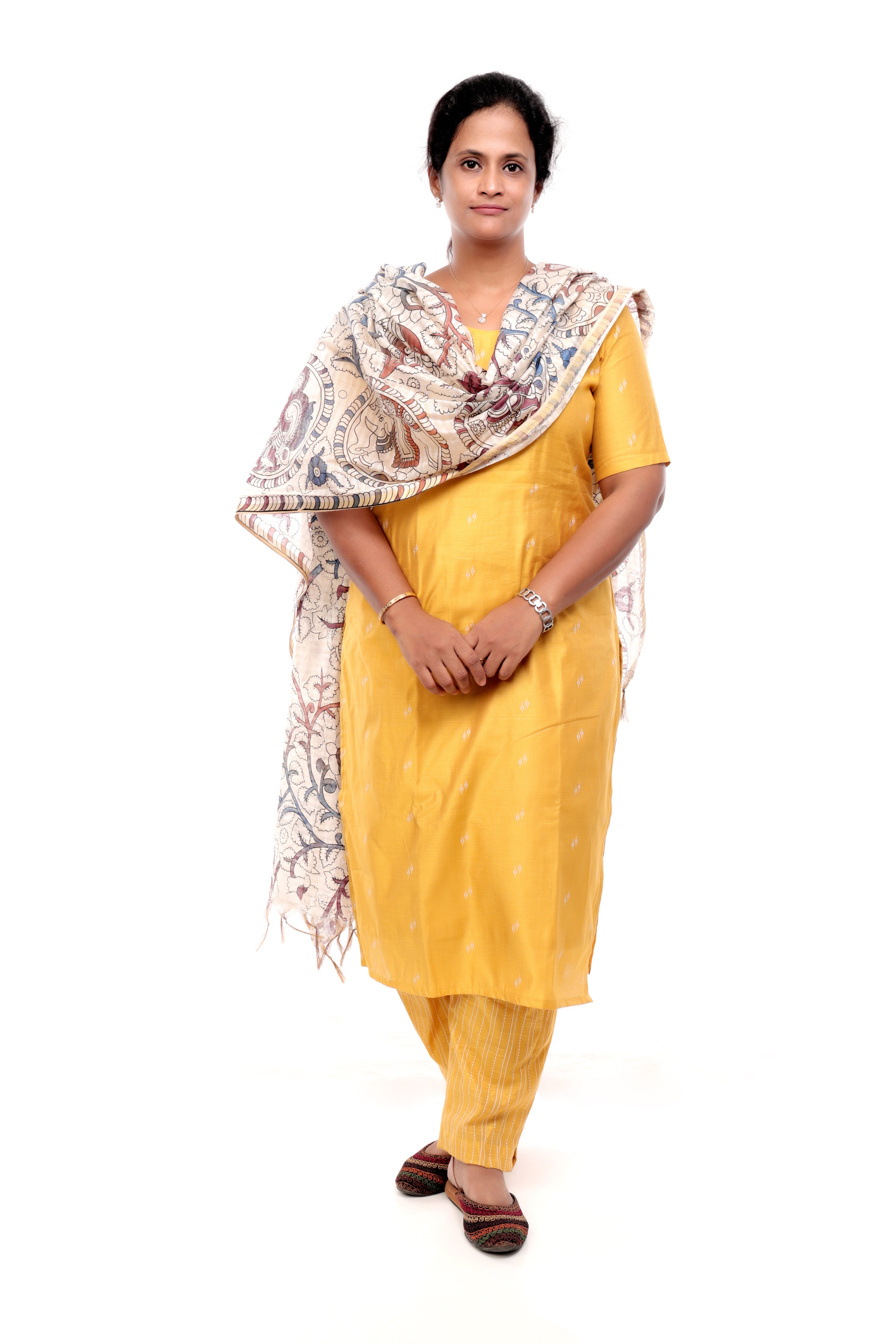 Yellow Cotton Slub Salwar Set with Kalamkari Dupatta