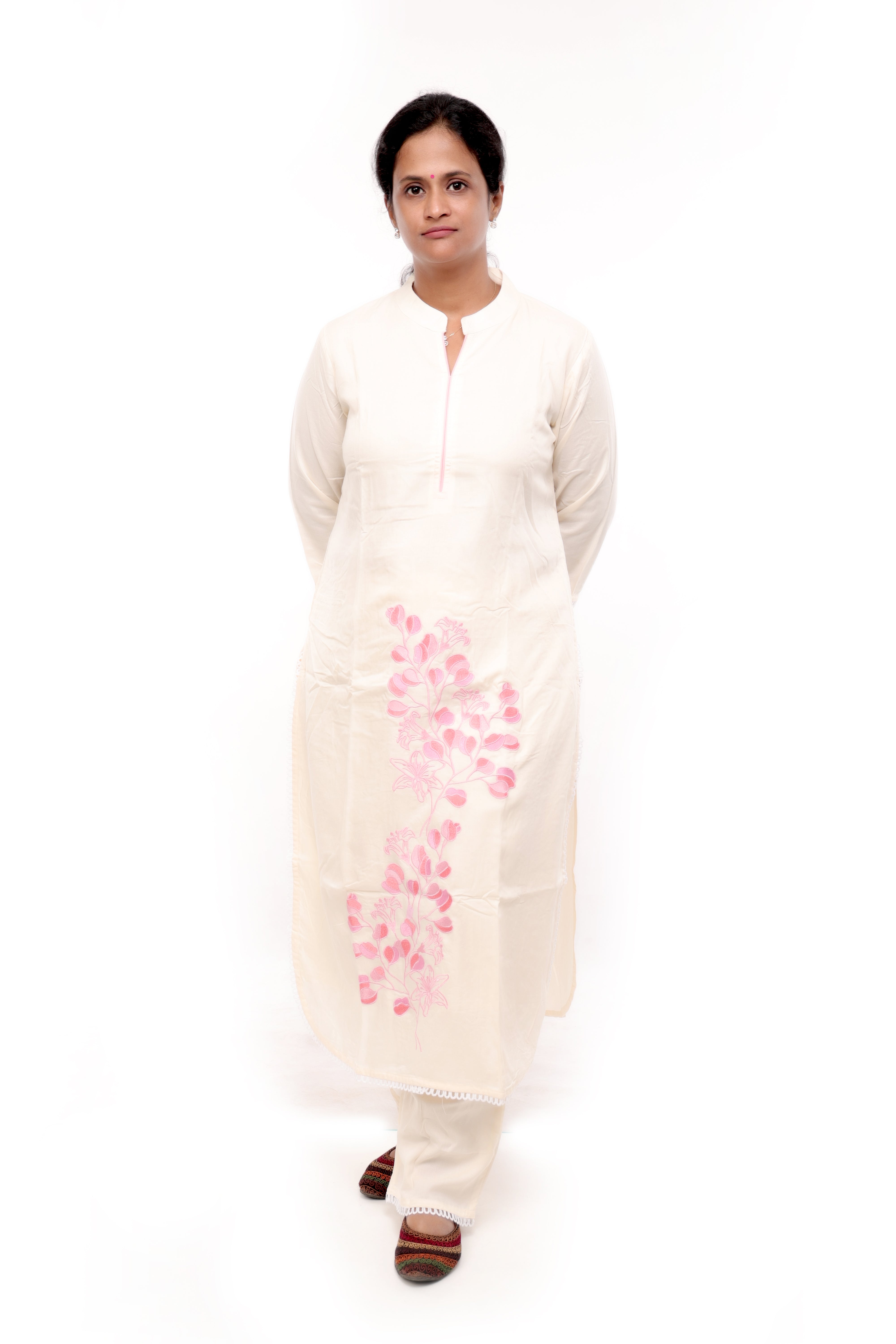 Cream Embroidered 2 piece Salwar Set