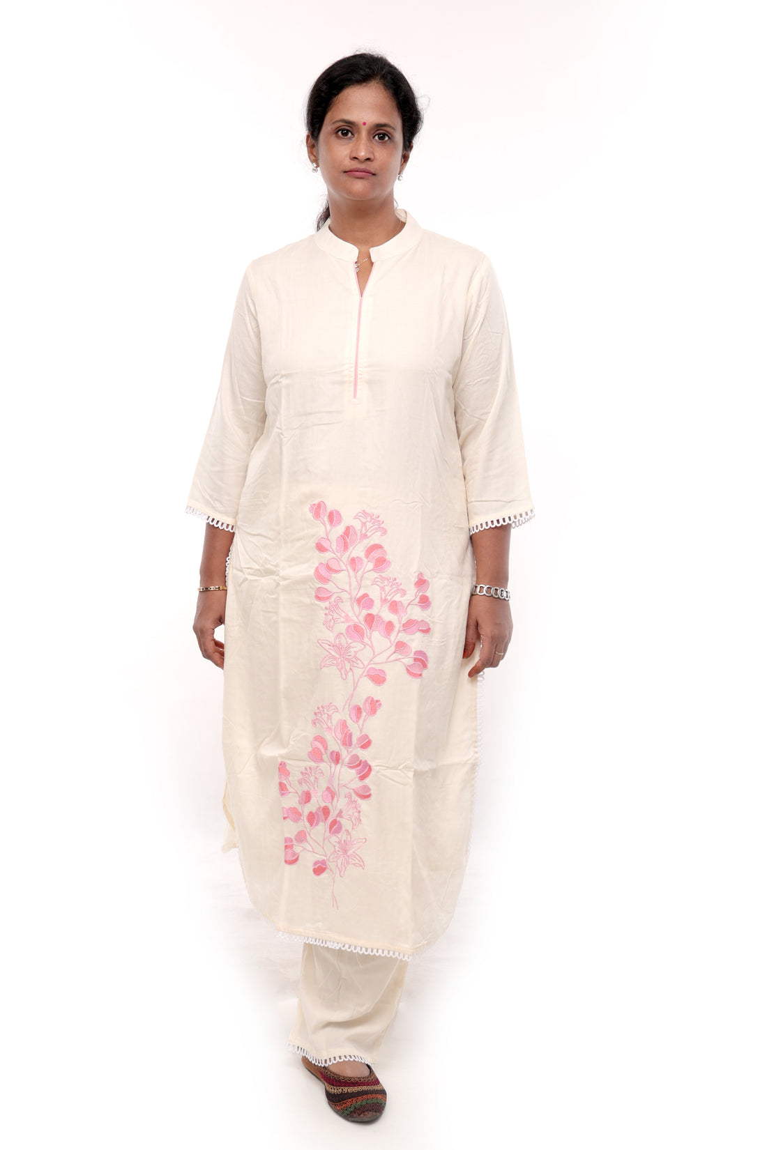 Cream Embroidered 2 piece Salwar Set