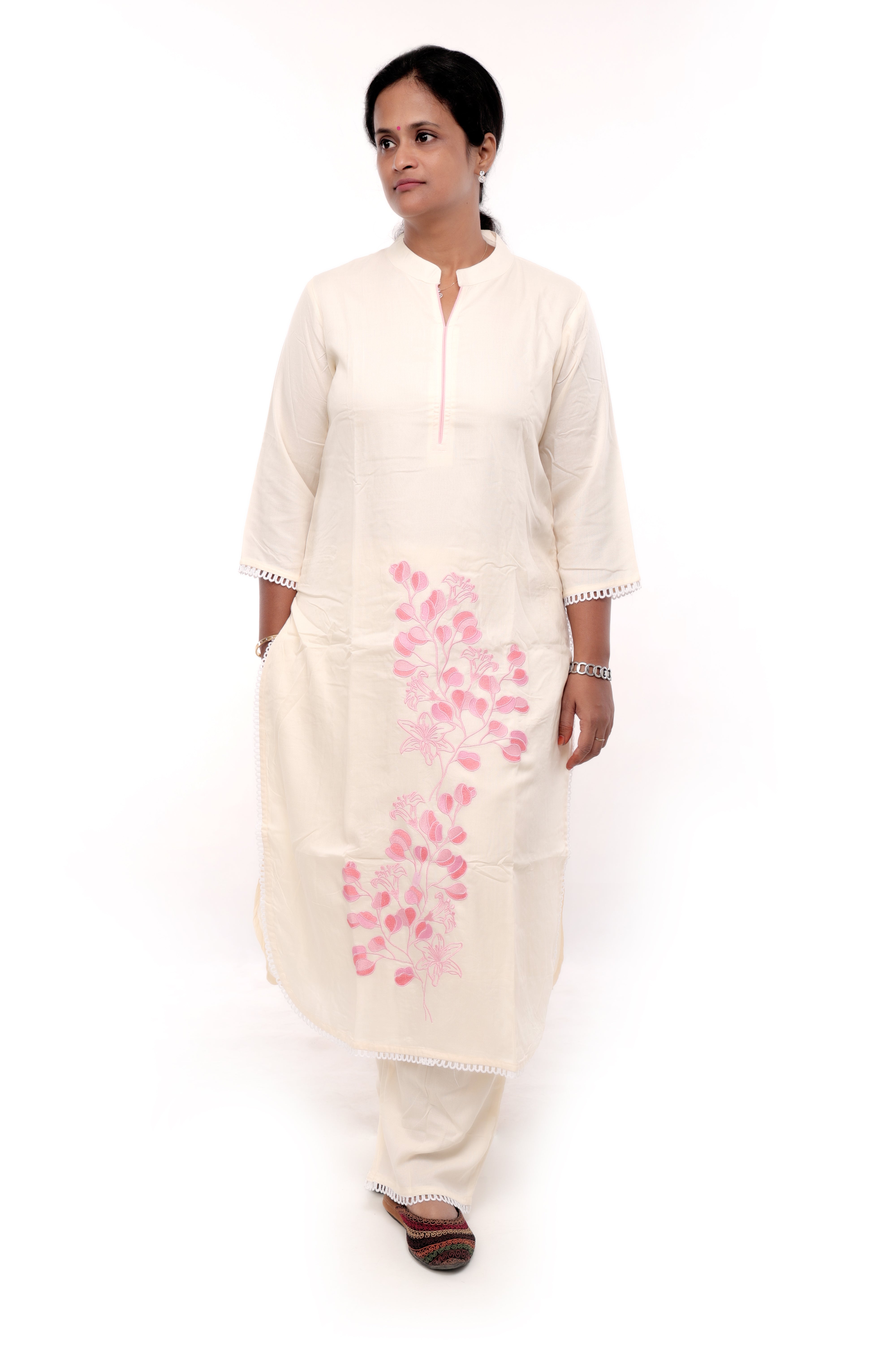 Cream Embroidered 2 piece Salwar Set
