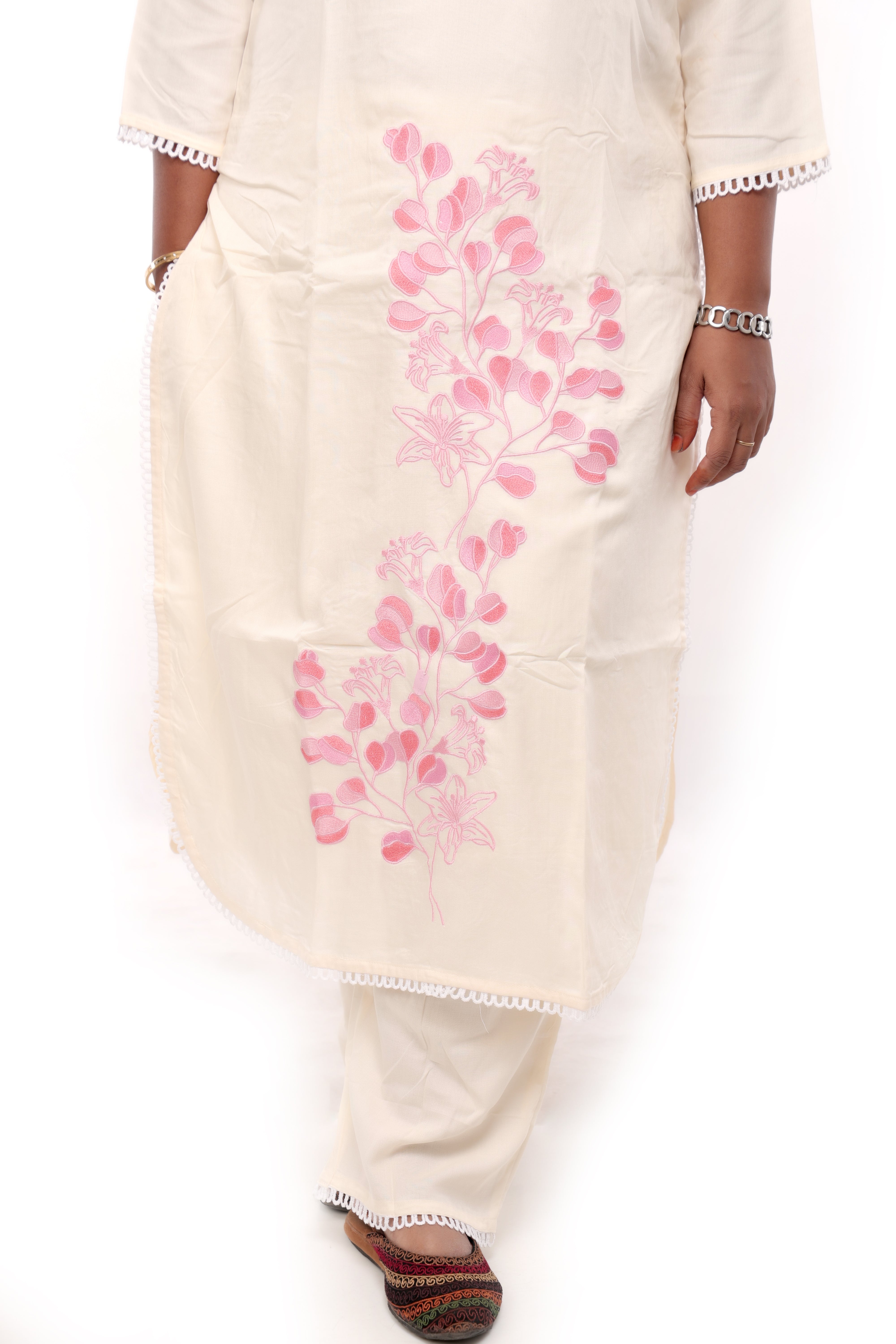 Cream Embroidered 2 piece Salwar Set