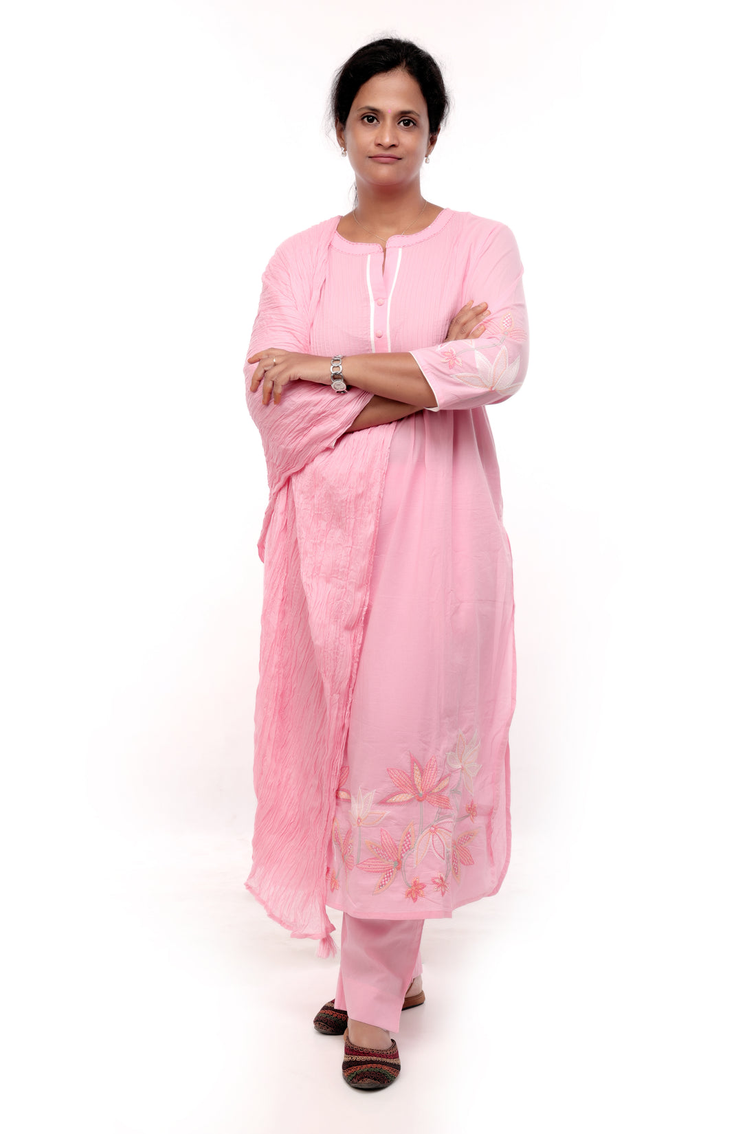 Baby Pink Embroidered Cotton Salwar Set