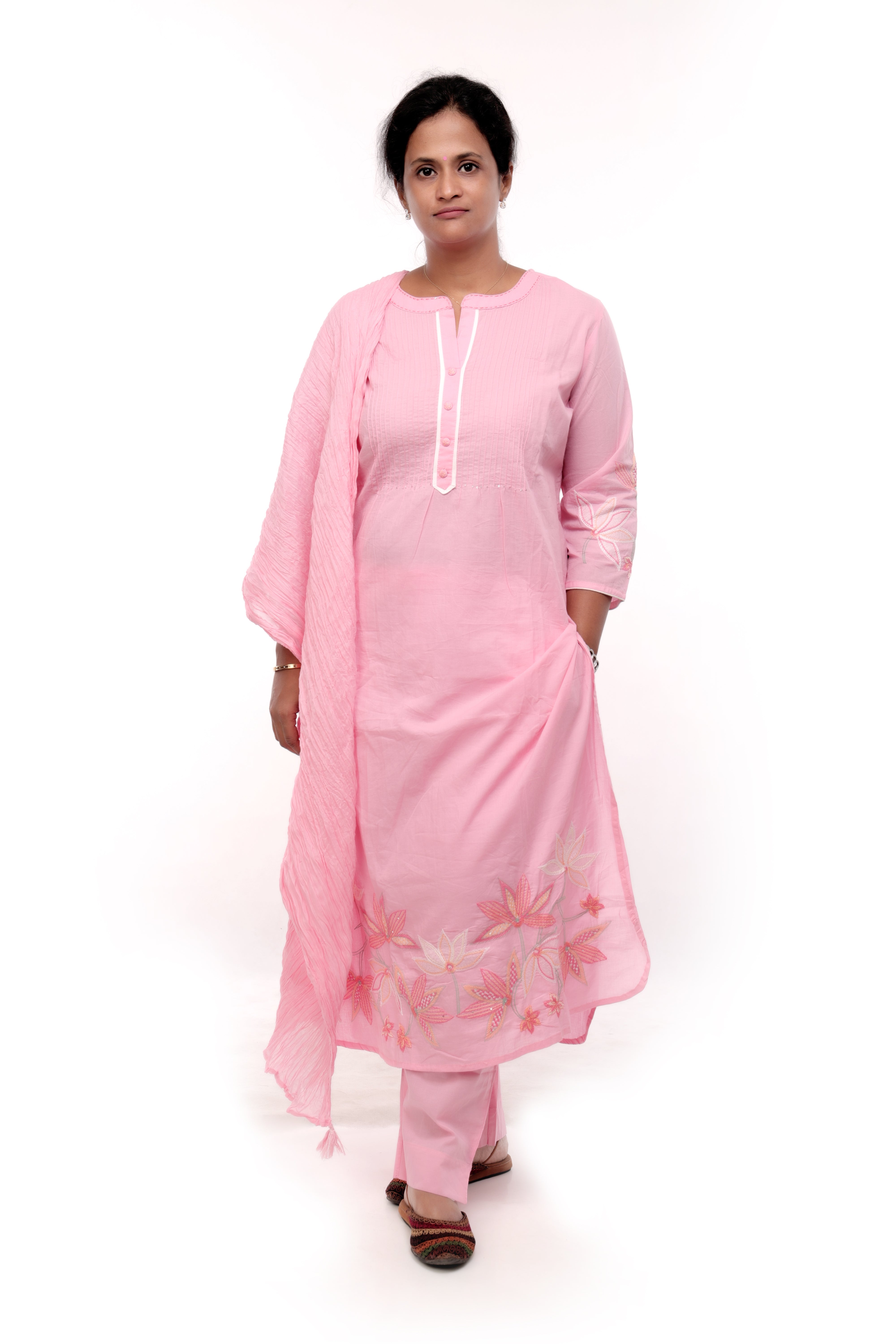 Baby Pink Embroidered Cotton Salwar Set