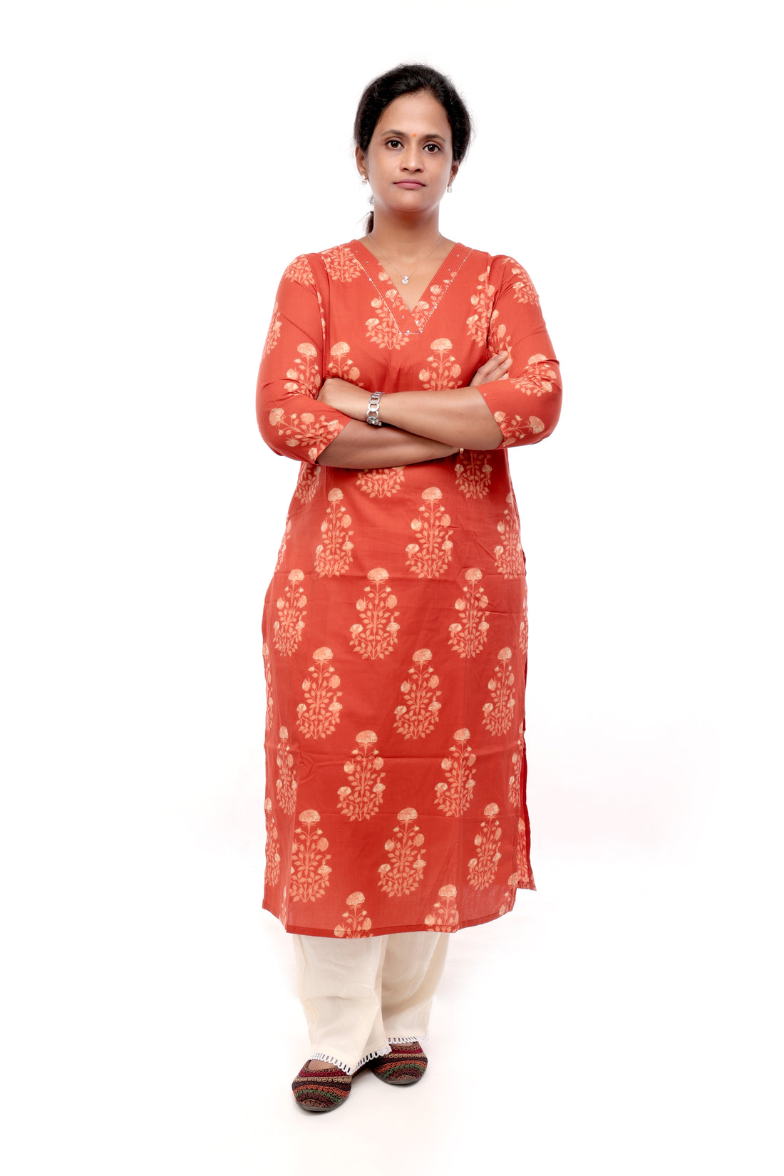 Rust Printed Cotton Kurta