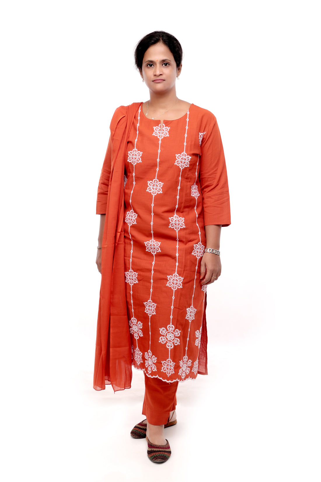 Rust Embroidered Cotton Salwar Set