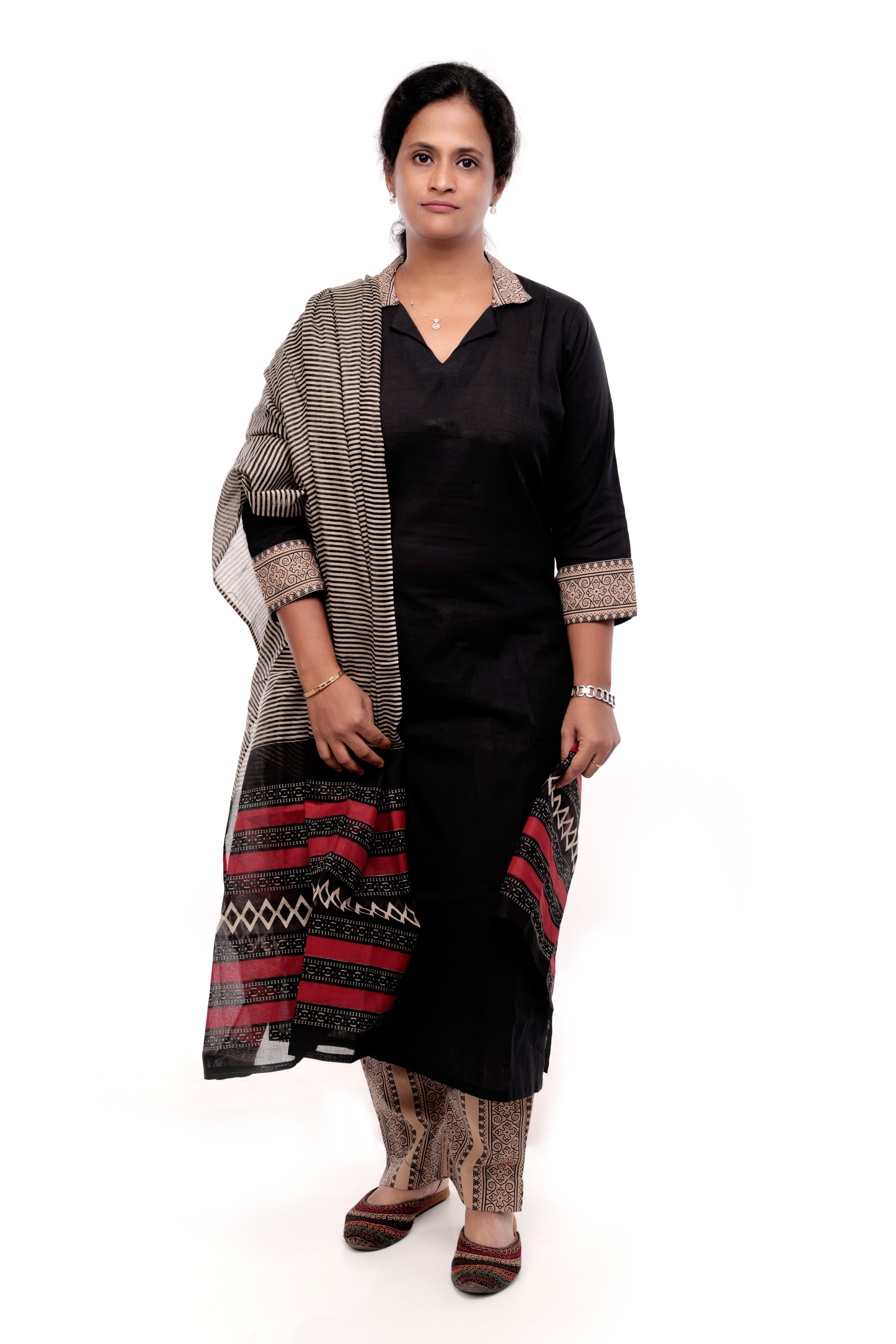 Black Cotton Salwar Set with Printed Dupatta