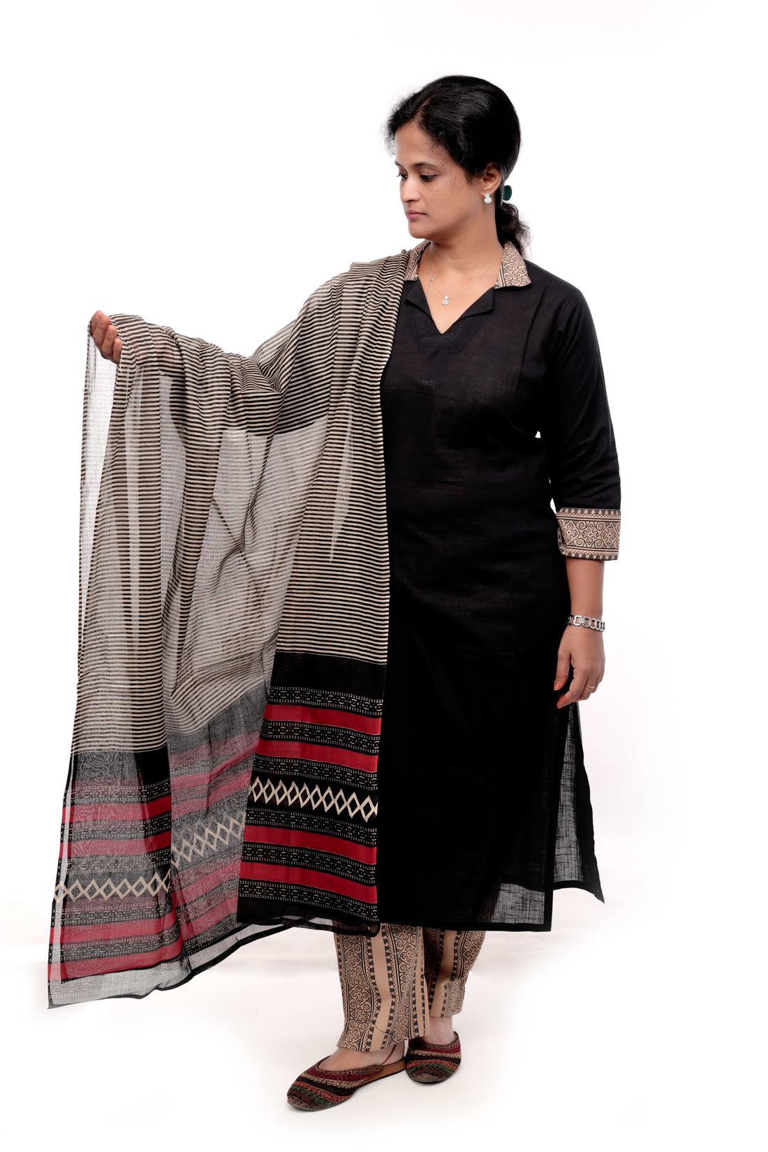 Black Cotton Salwar Set with Printed Dupatta