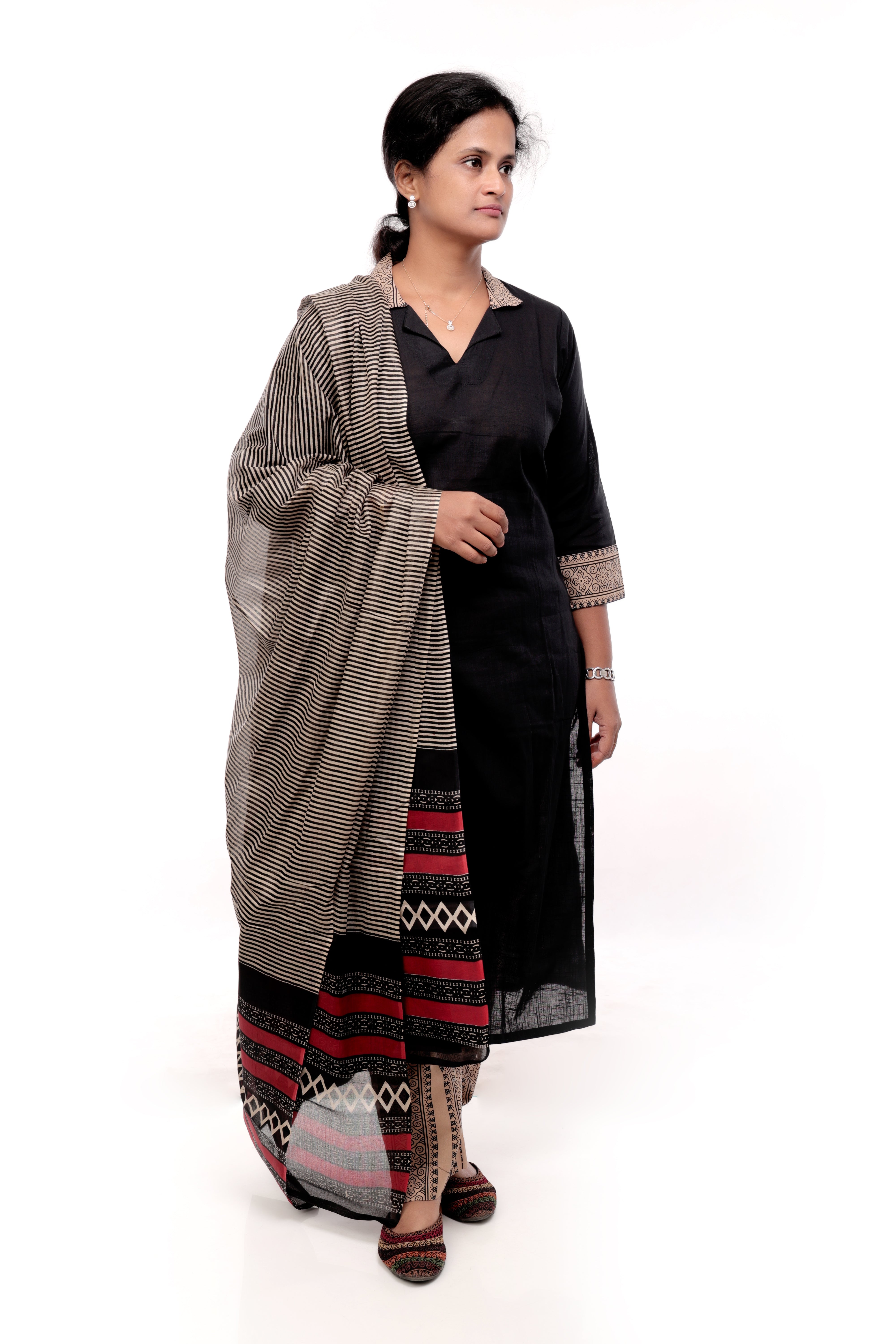 Black Cotton Salwar Set with Printed Dupatta