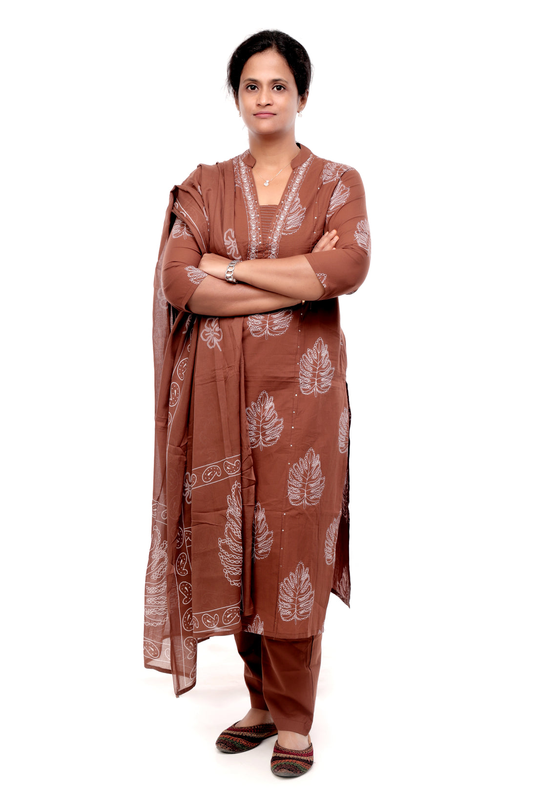 Brown Printed Cotton Salwar Set