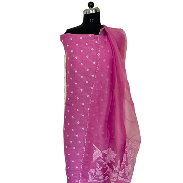 Pink Bandhini Linen Unstitched Salwar set