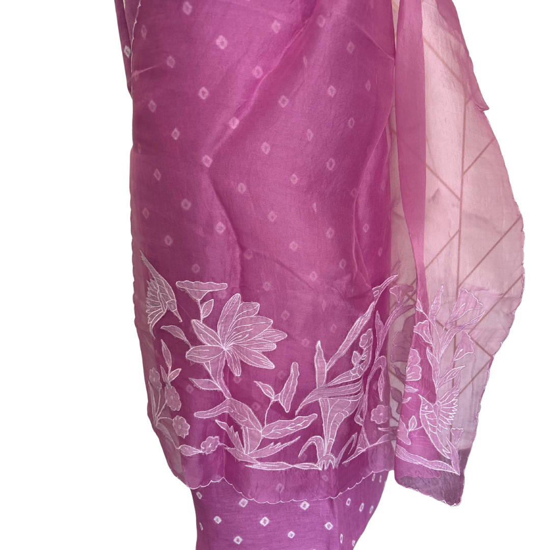 Pink Bandhini Linen Unstitched Salwar set