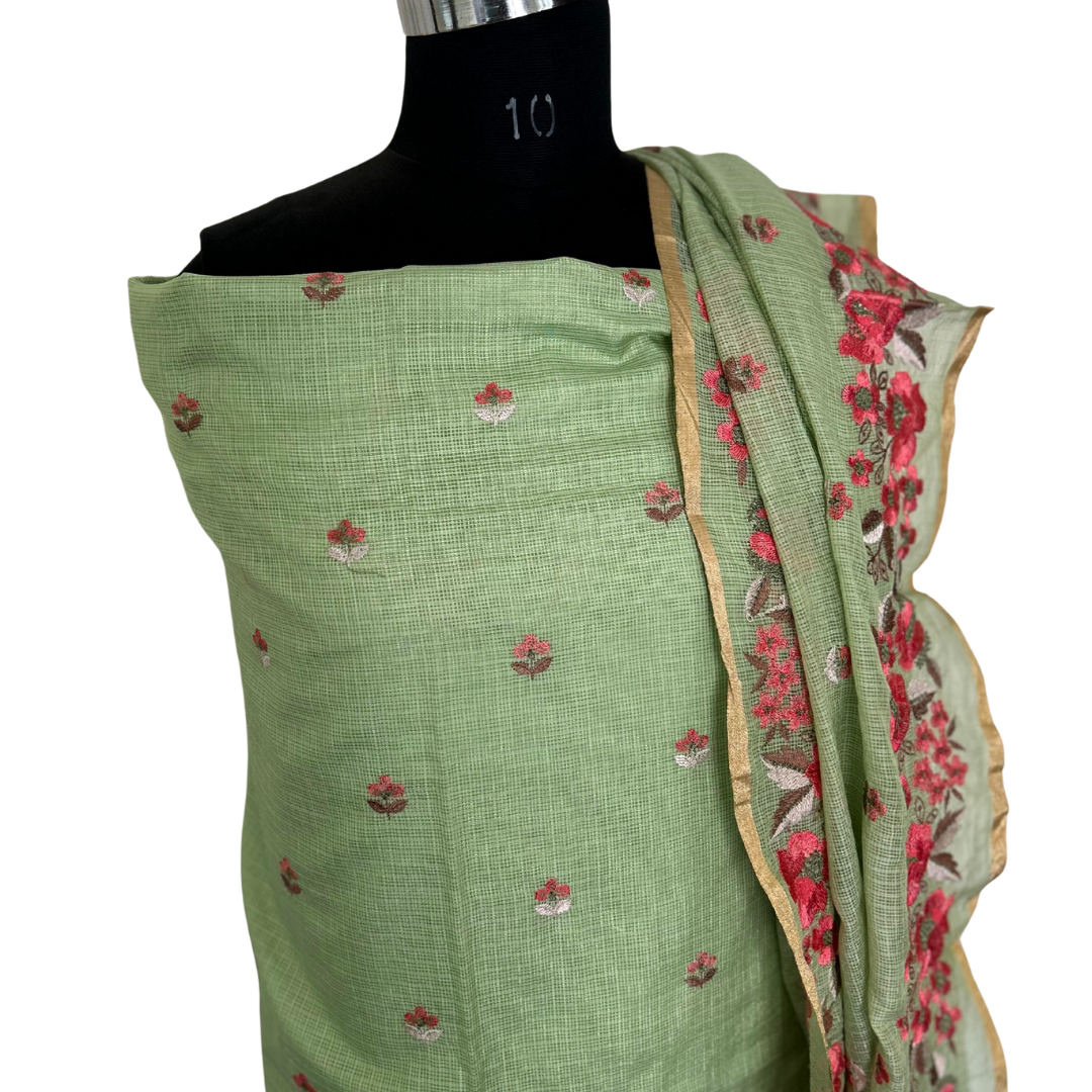 Kota Cotton Unstitched Salwar set - Light Green