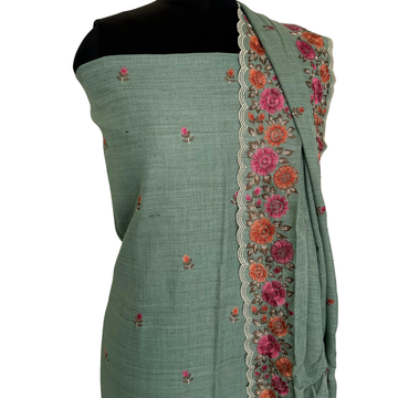 Embroidered Ghicha Cotton Unstitched Salwar set - Sage Green