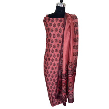 Mughal Print Raw Silk Unstitched Salwar set - Copper