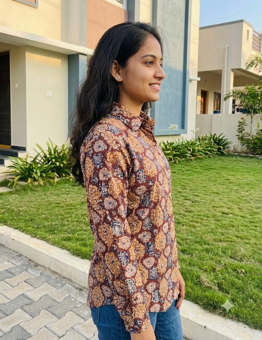 Brown Kalamkari Cotton Shirt
