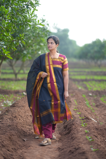 Black Cotton Salwar Set with Contrast Border