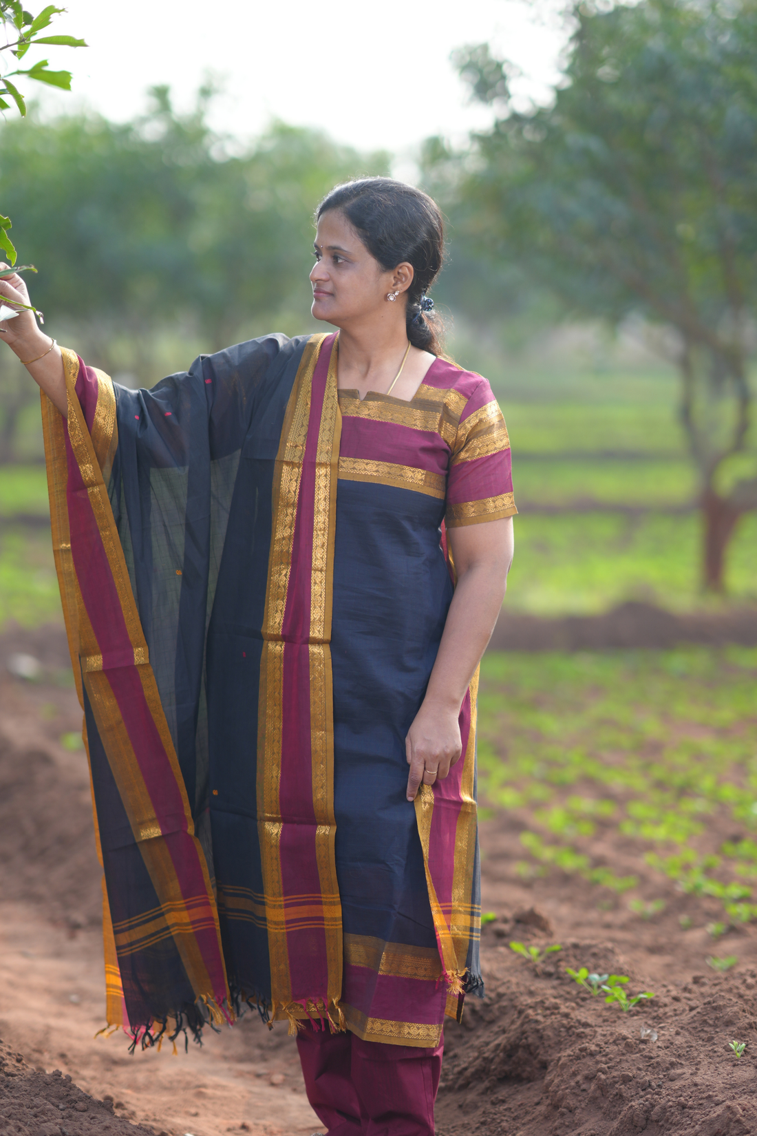 Black Cotton Salwar Set with Contrast Border