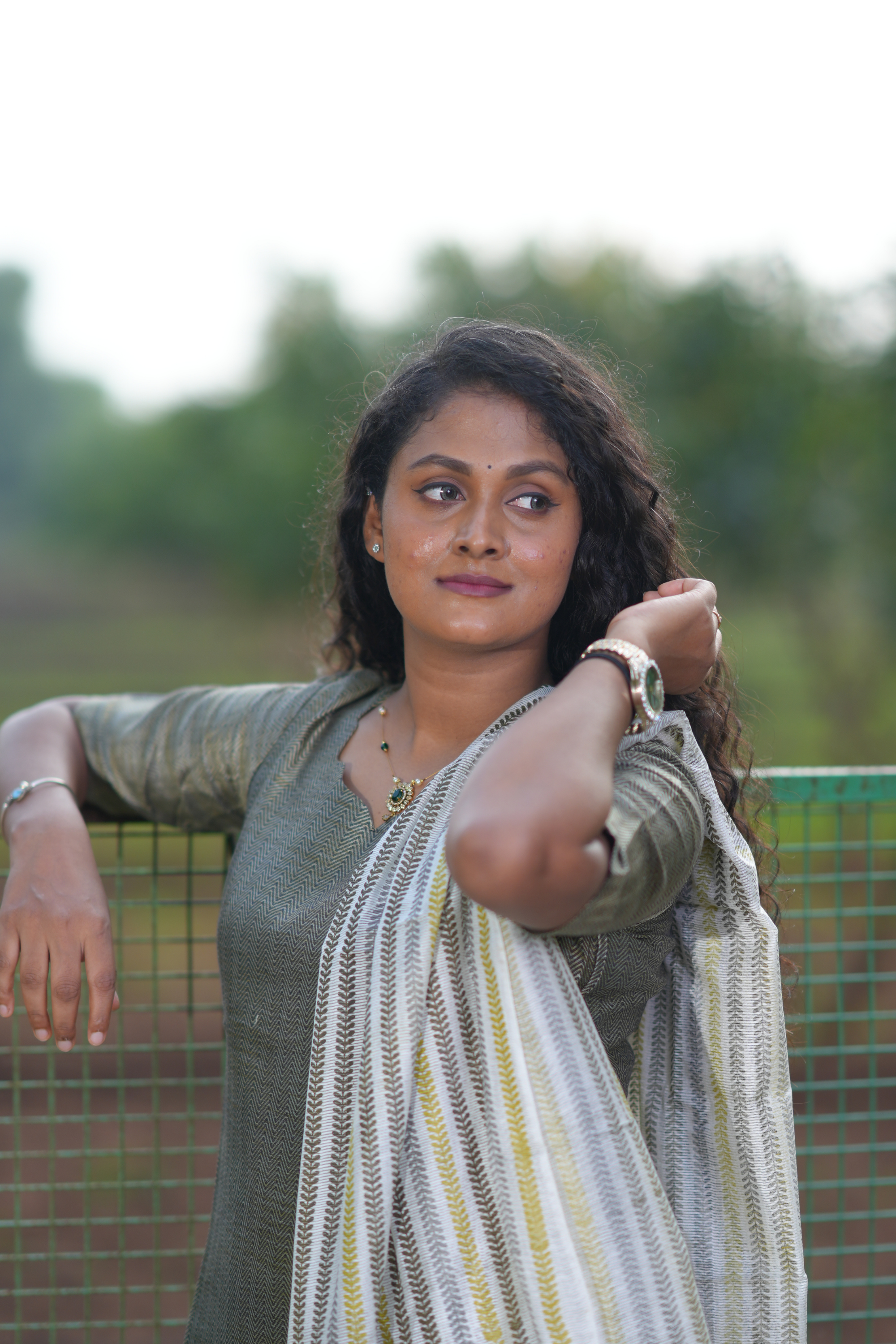 Grey Cotton Salwar Set with contrast bottom and dupatta