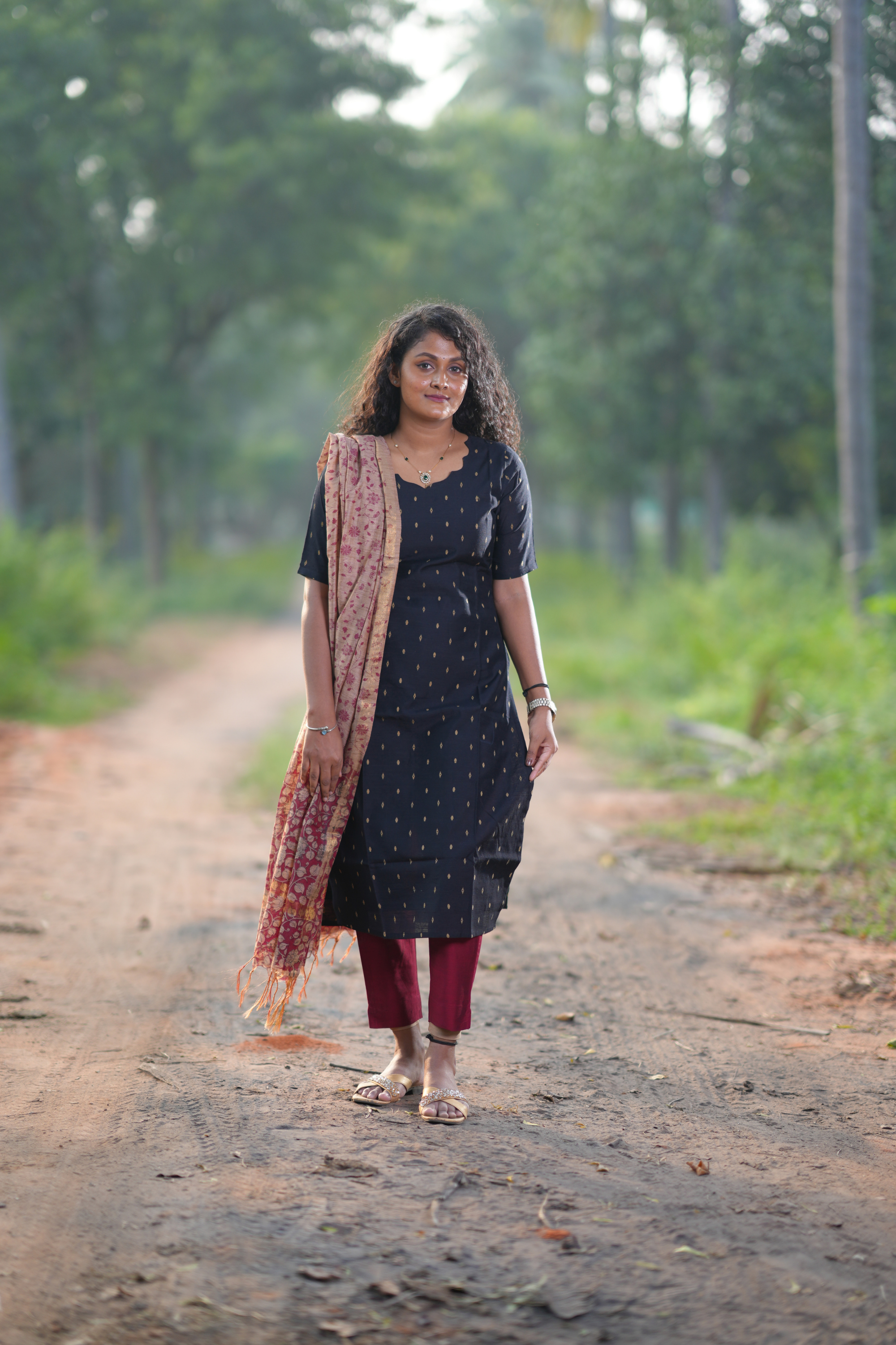 Black Raw Silk Salwar Set with contrast bottom and printed dupatta