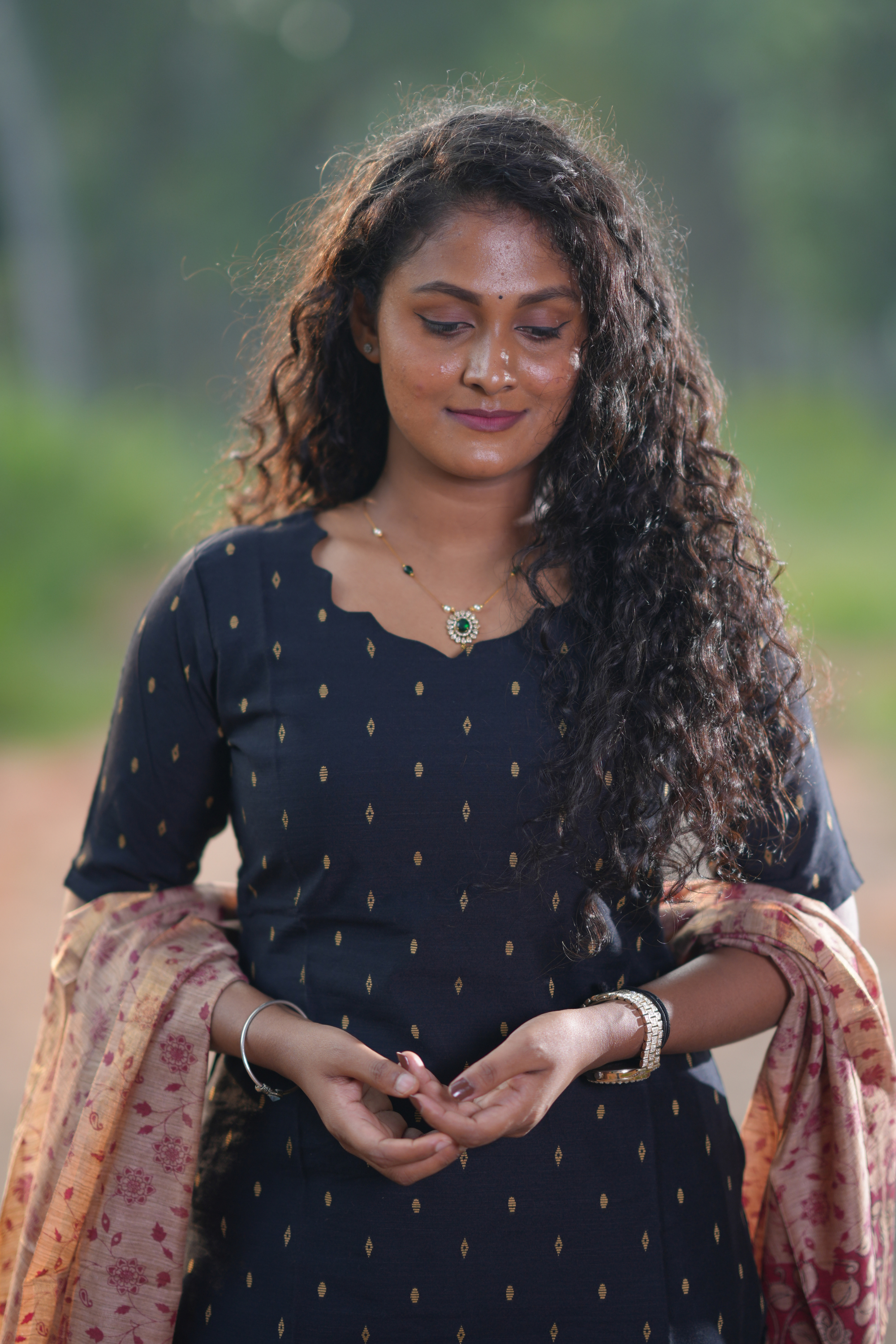 Black Raw Silk Salwar Set with contrast bottom and printed dupatta