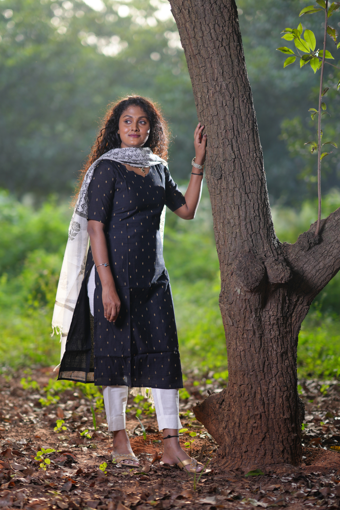 Black Raw Silk Salwar Set with Printed Dupatta