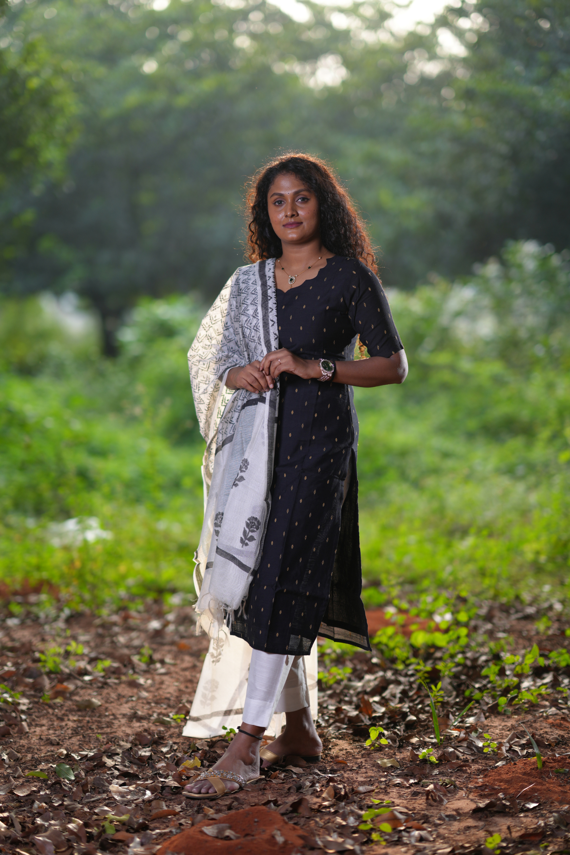 Black Raw Silk Salwar Set with Printed Dupatta