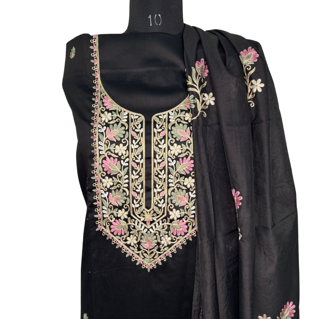 Jam Cotton Embroidered Unstitched Salwar Set - Black