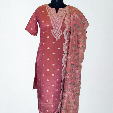 Embroidered Shimmer Tissue Salwar Set - Peach