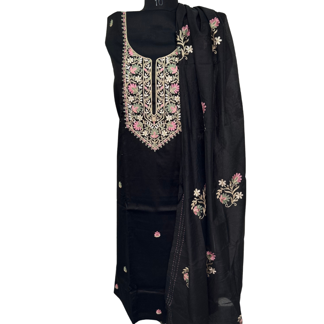 Jam Cotton Embroidered Unstitched Salwar Set - Black