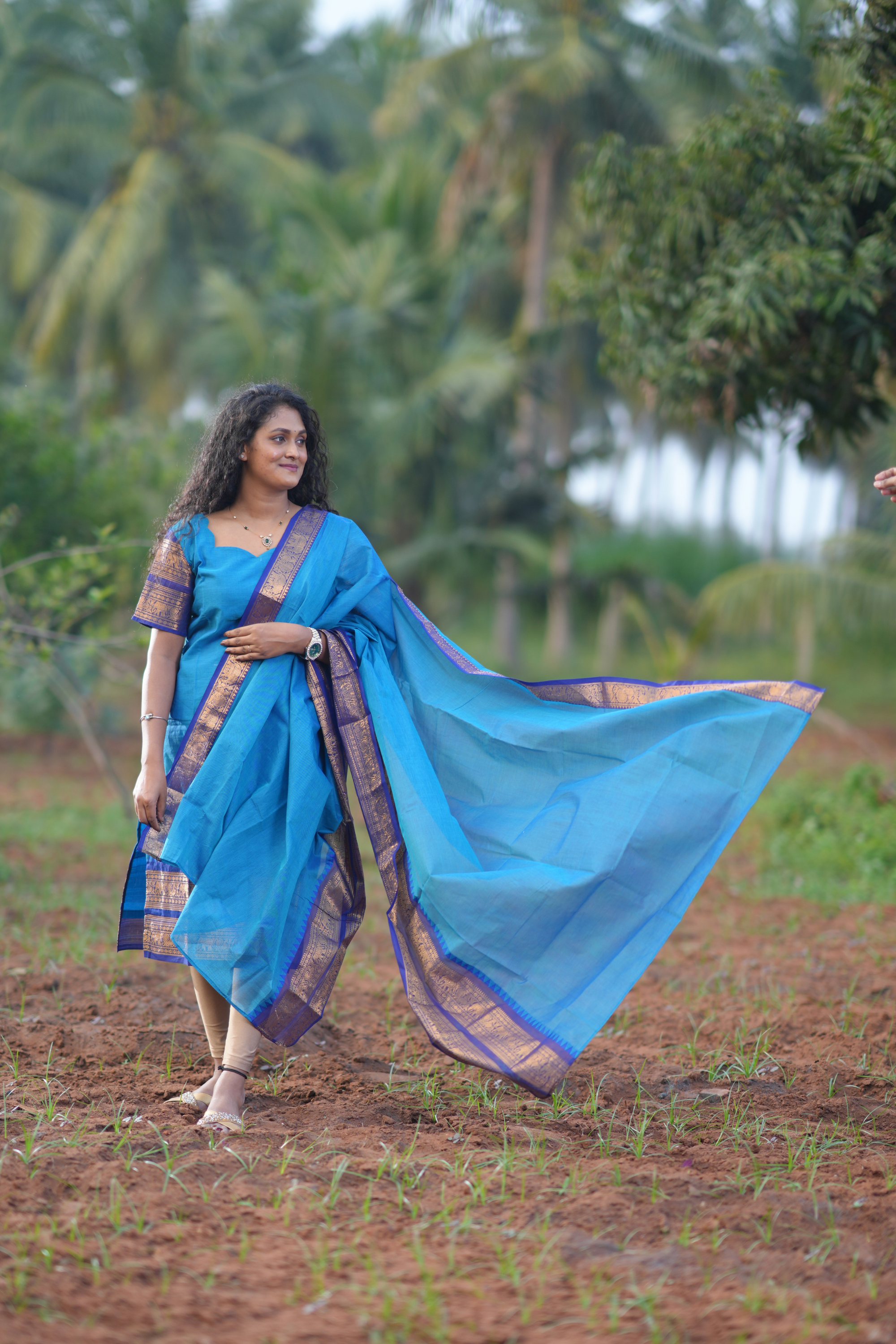 Blue Cotton Kurta with Matching Dupatta