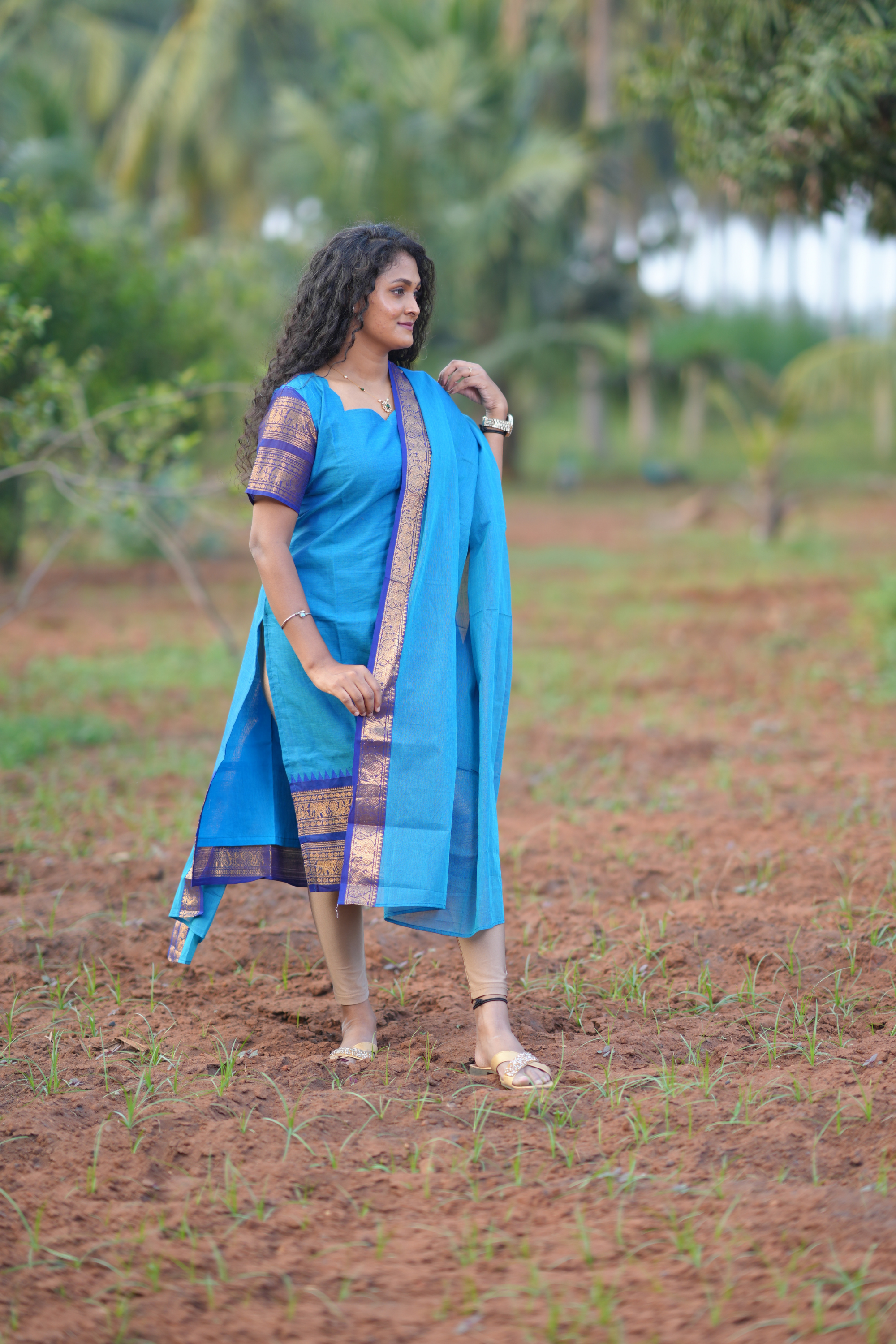 Blue Cotton Kurta with Matching Dupatta