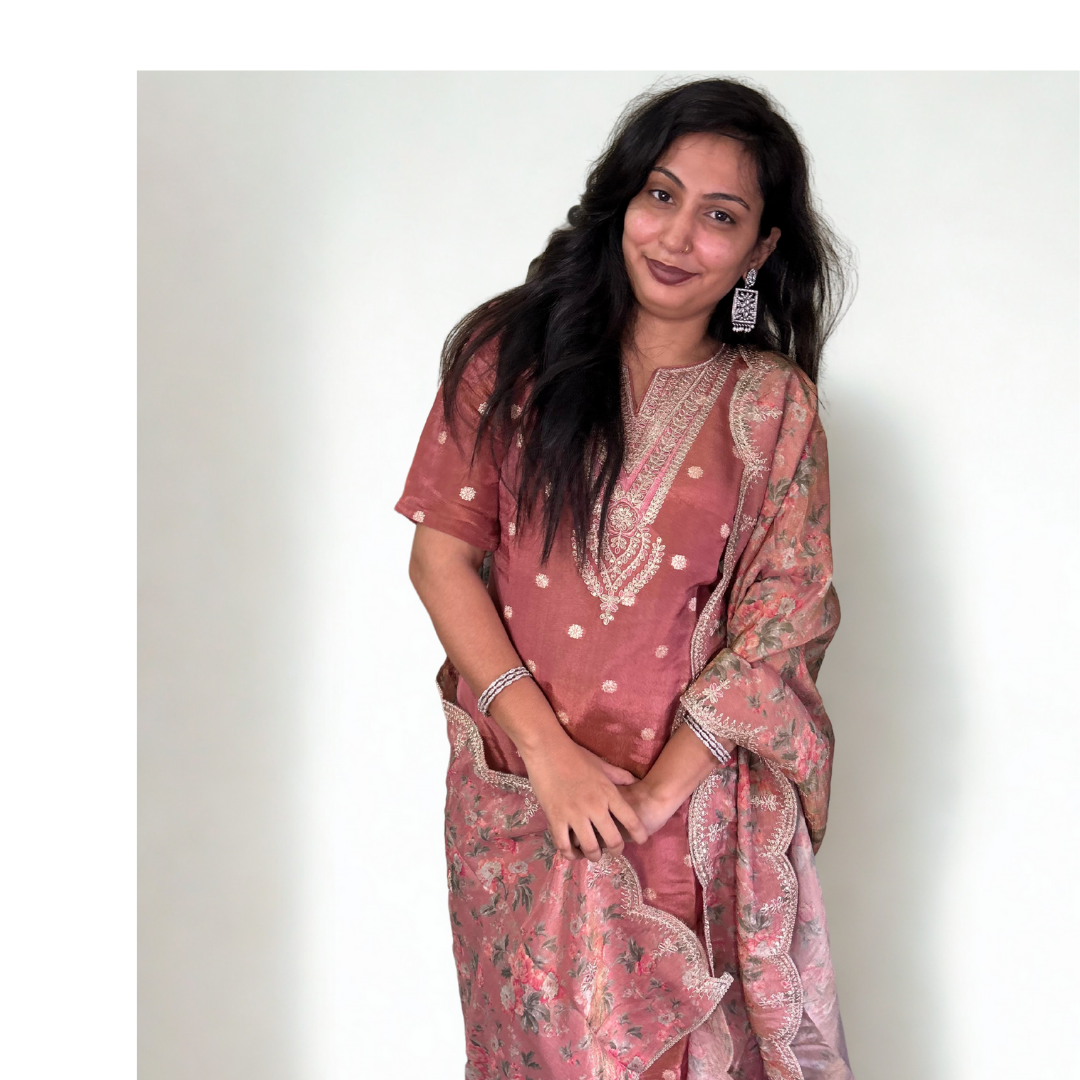 Embroidered Shimmer Tissue Salwar Set - Peach