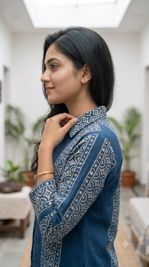 Blue Cotton Shirt with Prints