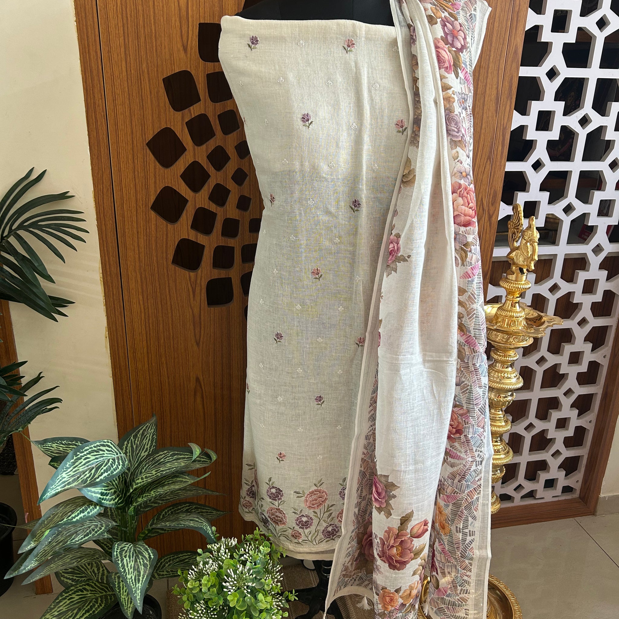 Half White Linen Unstitched Salwar set