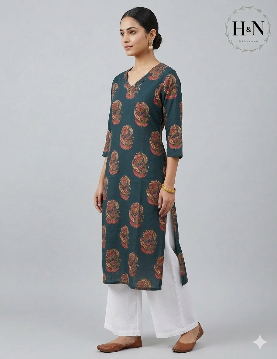 Deep Teal Straight-Cut Kurta