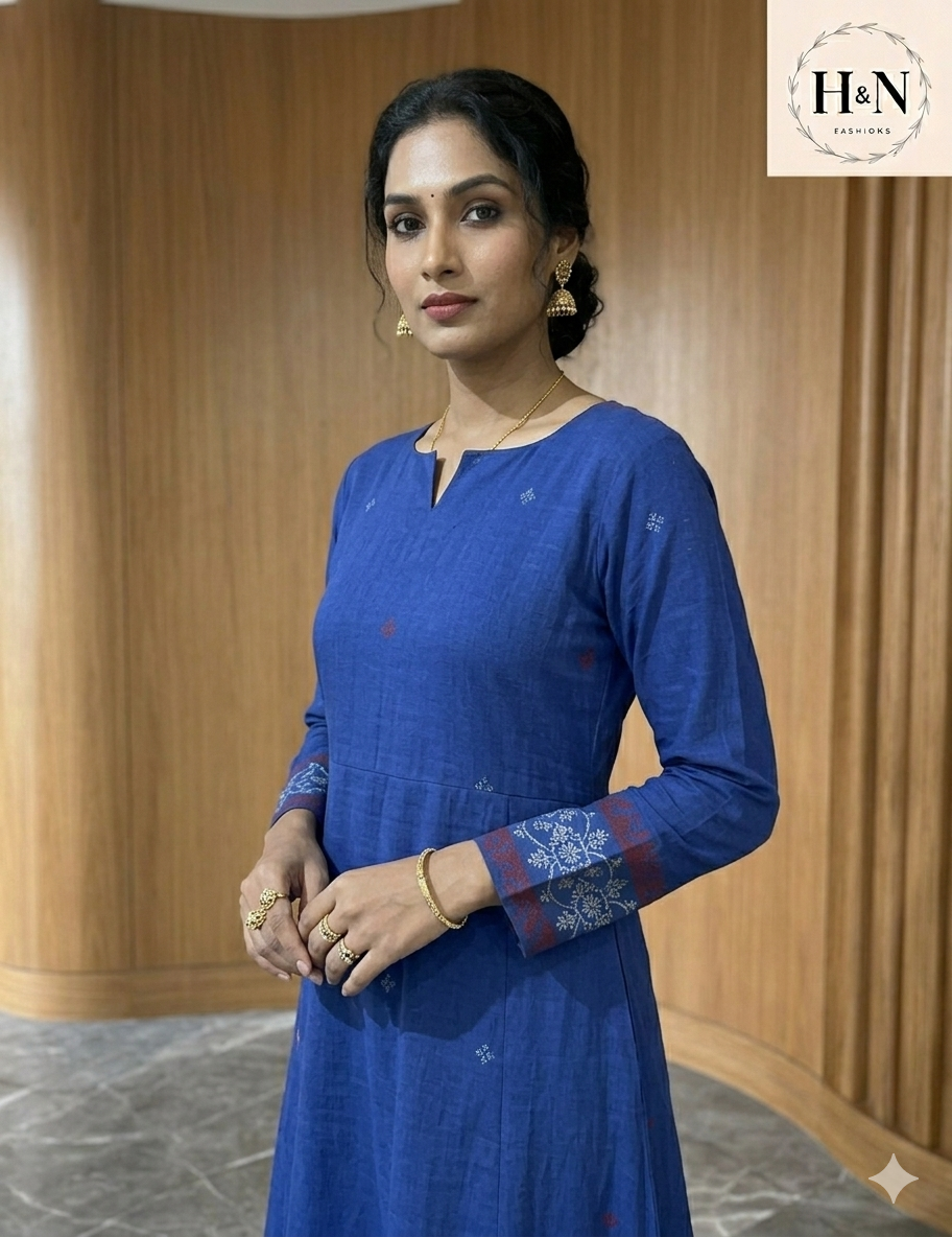 Blue Jamdani Cotton Kurta