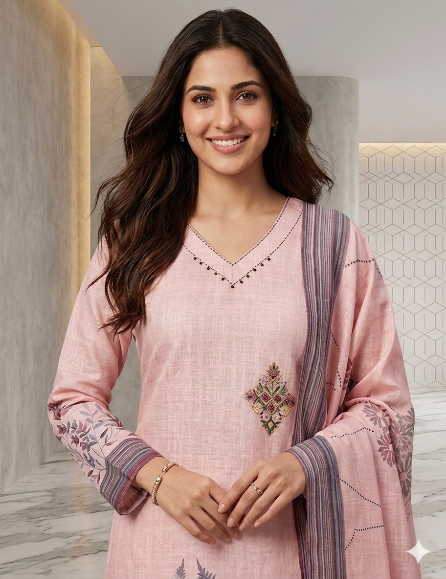 Pink Cotton Linen Salwar Set