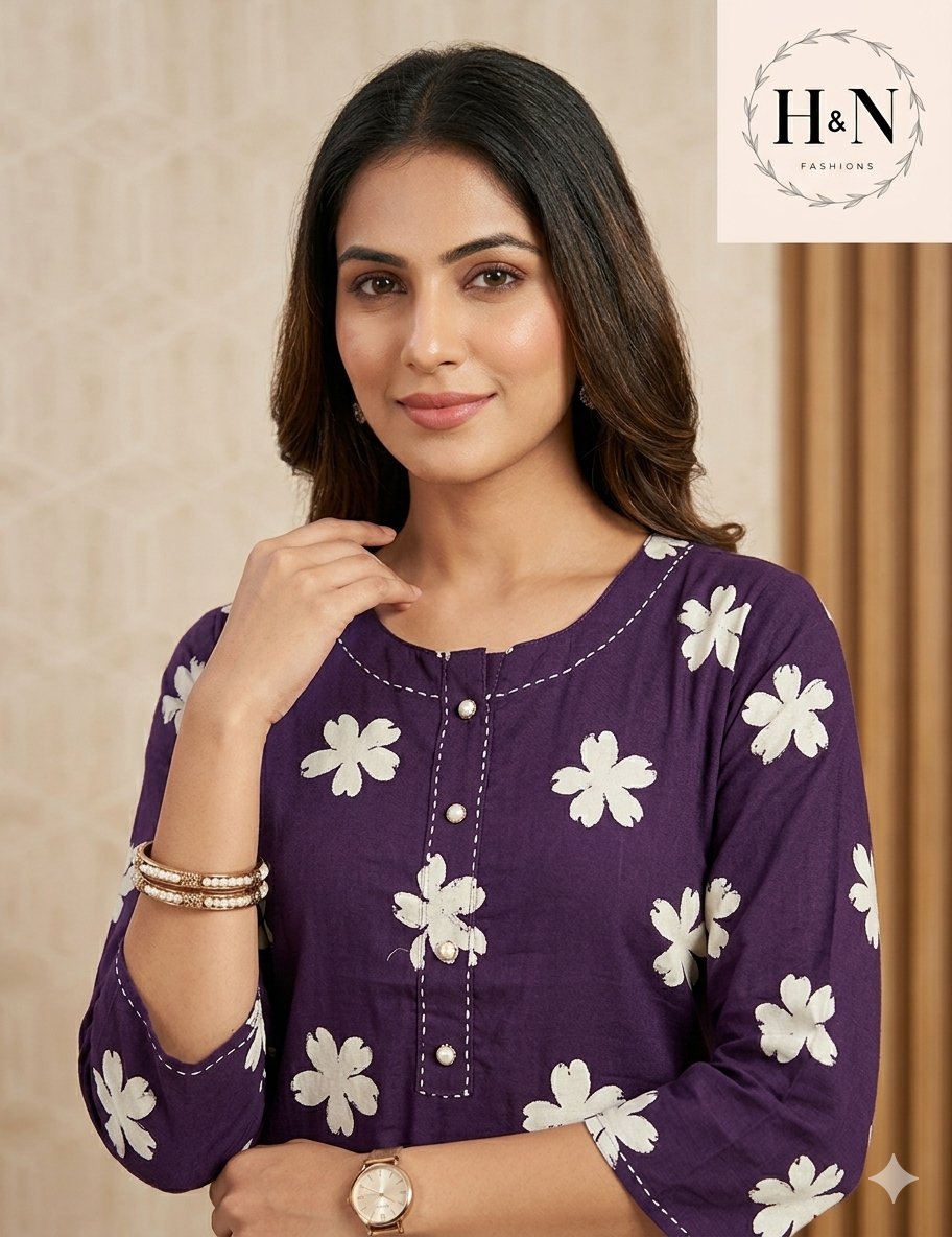 Violet Cotton Printed Kurta