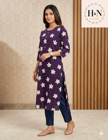 Violet Cotton Printed Kurta